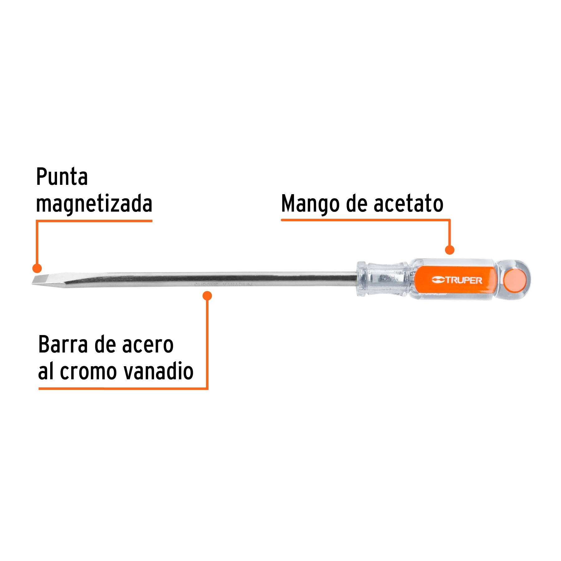Desarmador plano 3/8" x 8" mango de acetato, Truper