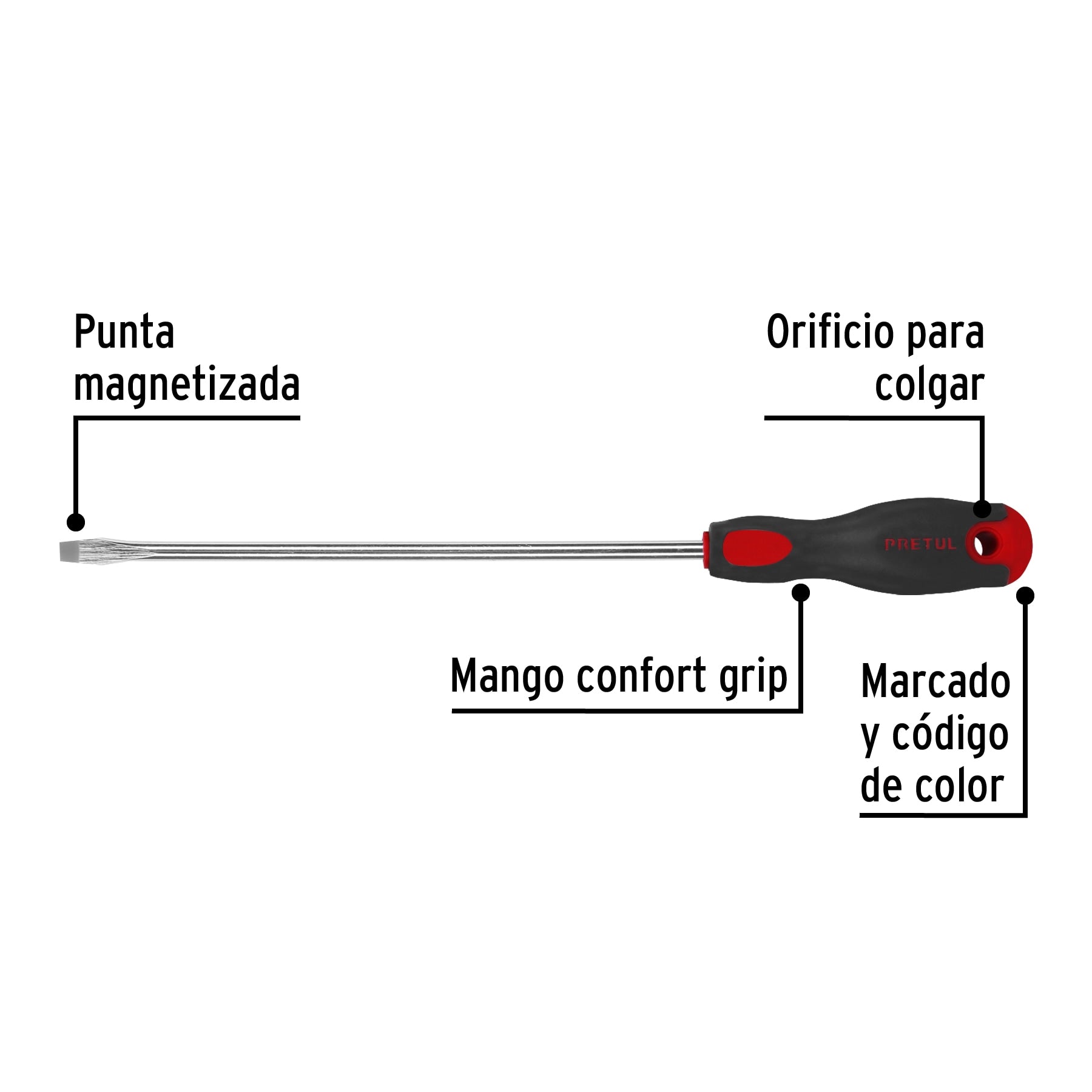 Desarmador plano 5/16" x 10" mango Comfort Grip, Pretul