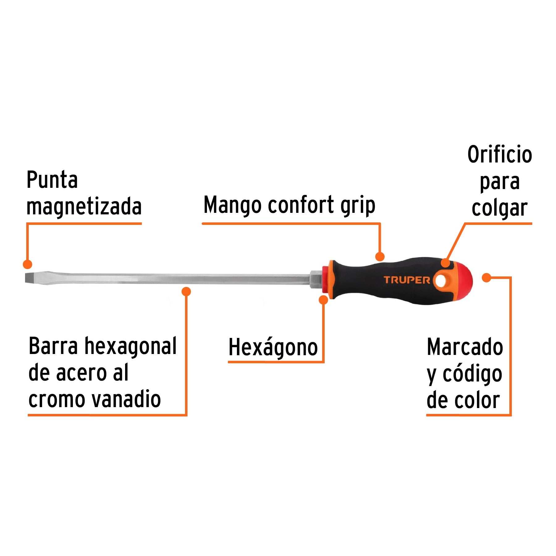 Desarmador plano 5/16" x 10" mango Comfort Grip, Truper