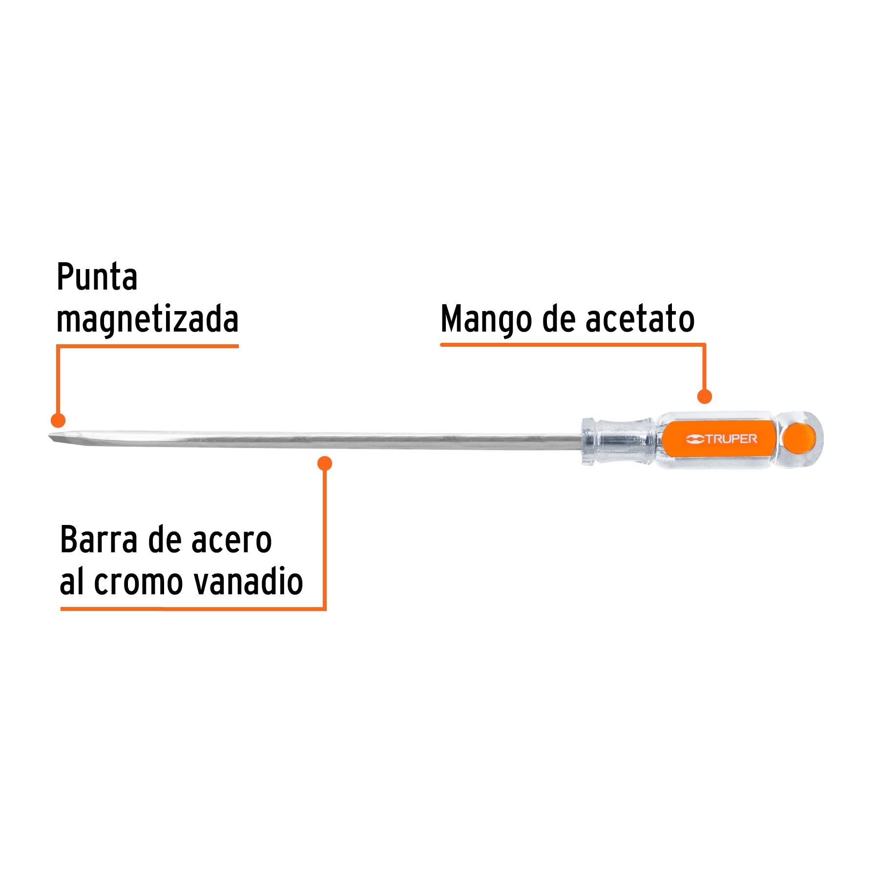 Desarmador plano 5/16" x 10" mango de acetato, Truper
