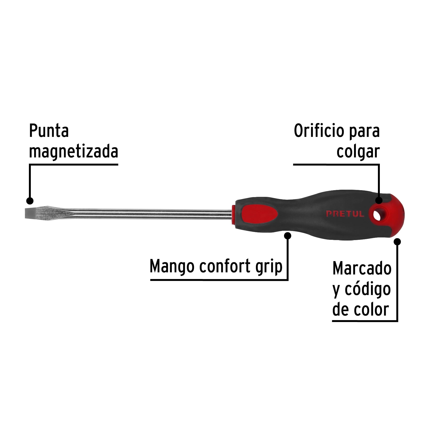 Desarmador plano 5/16" x 6" mango Comfort Grip, Pretul