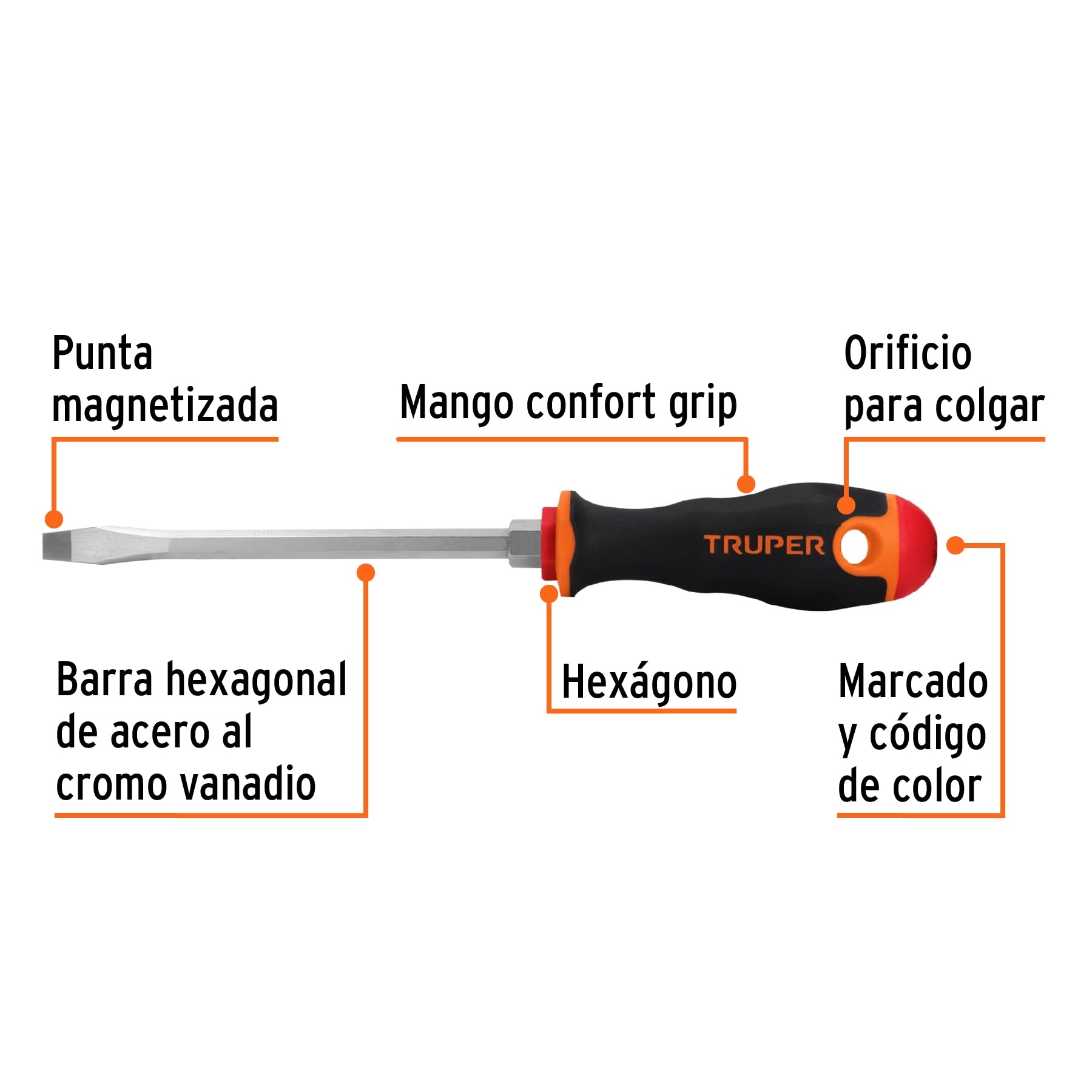 Desarmador plano 5/16" x 6" mango Comfort Grip, Truper