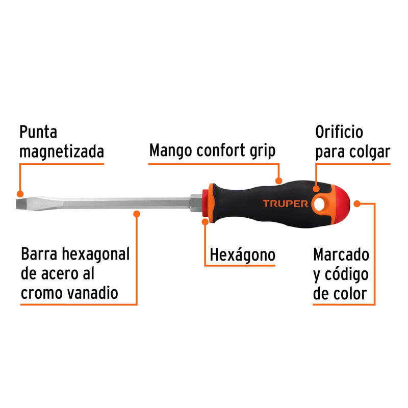 Desarmador plano 5/16" x 6" mango Comfort Grip,  Truper
