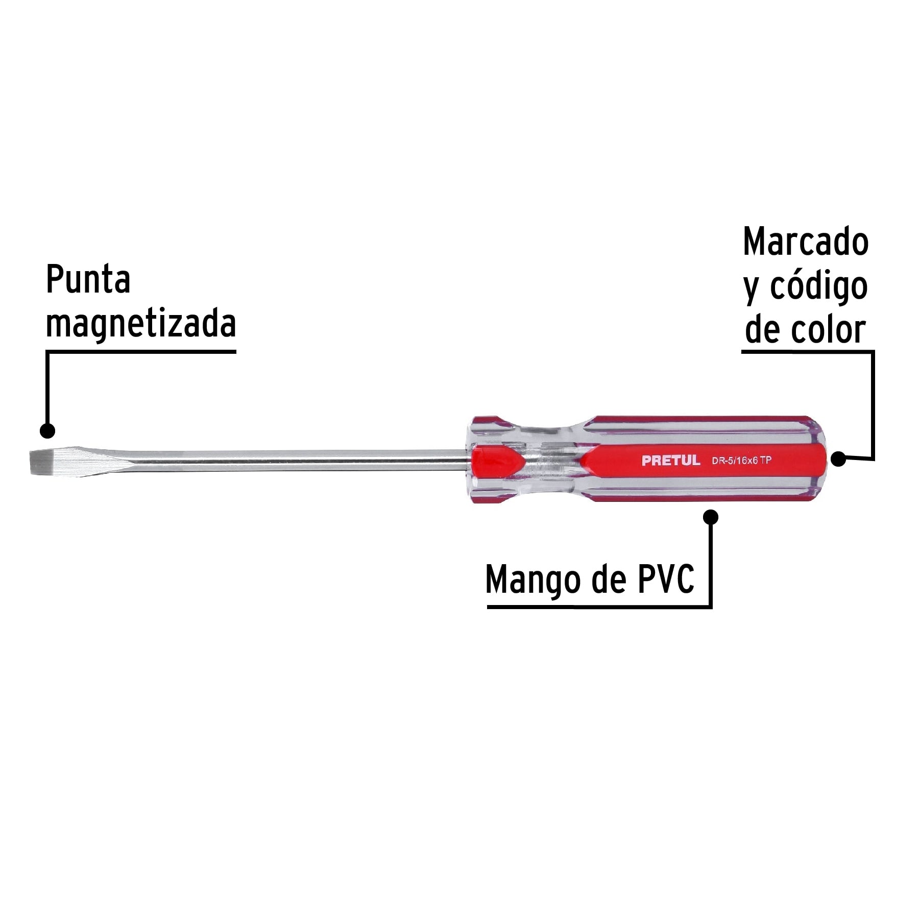 Desarmador plano 5/16 x 6" mango de PVC, Pretul