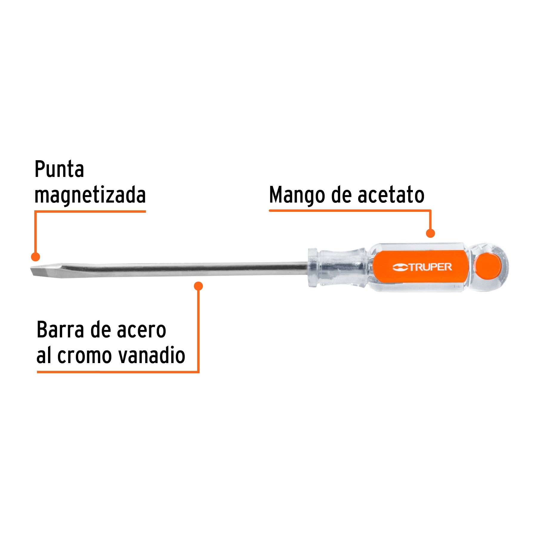 Desarmador plano 5/16" x 6" mango de acetato, Truper
