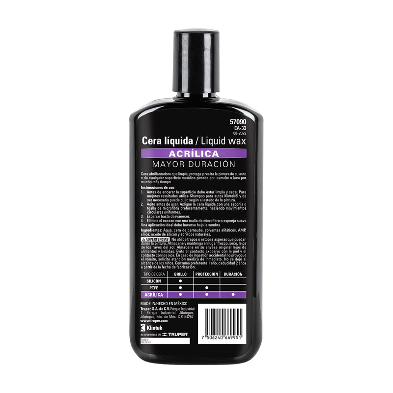Cera líquida acrílica para auto,  473 ml,  Klintek
