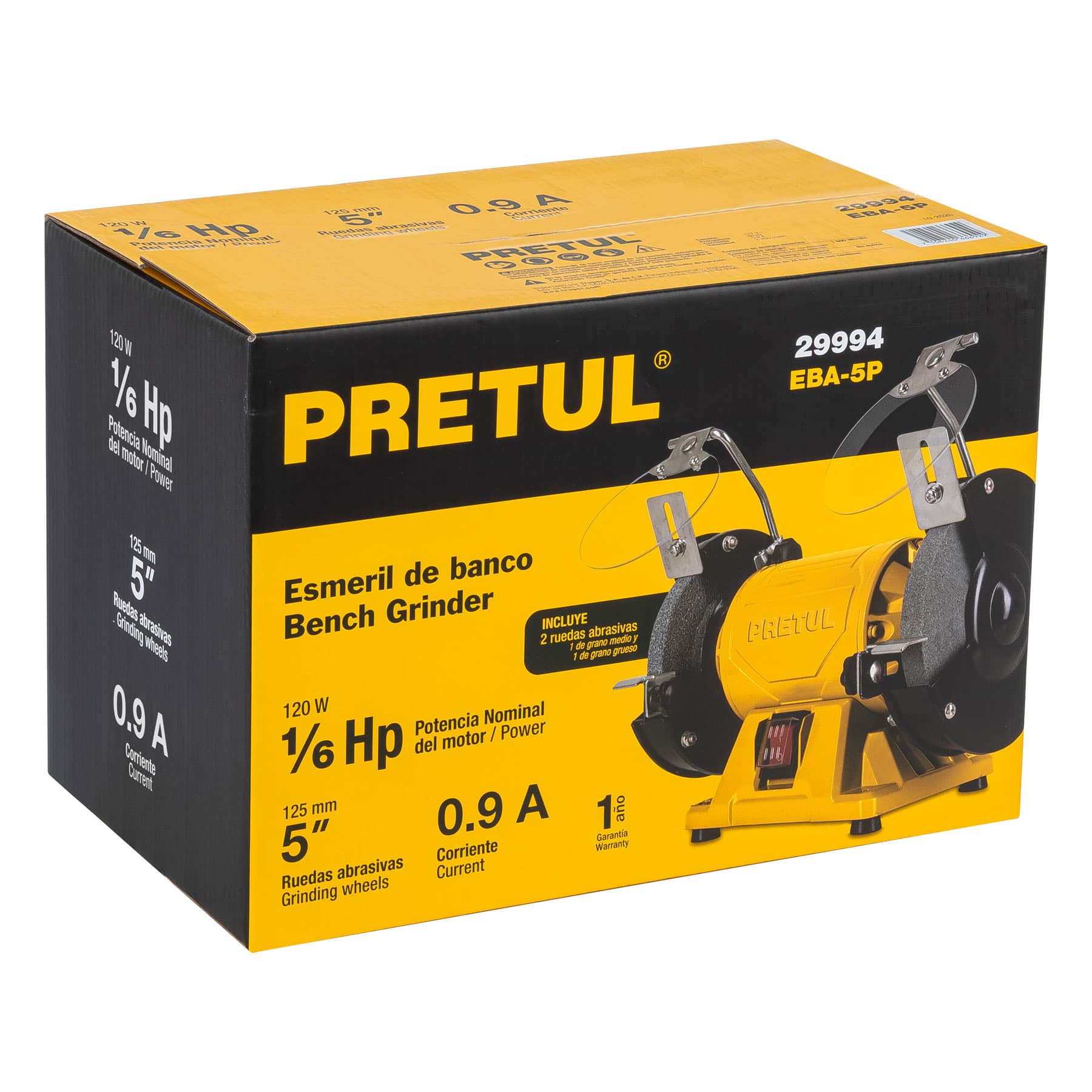 Esmeril de banco de 5" de 1/6 HP (120 W), Pretul