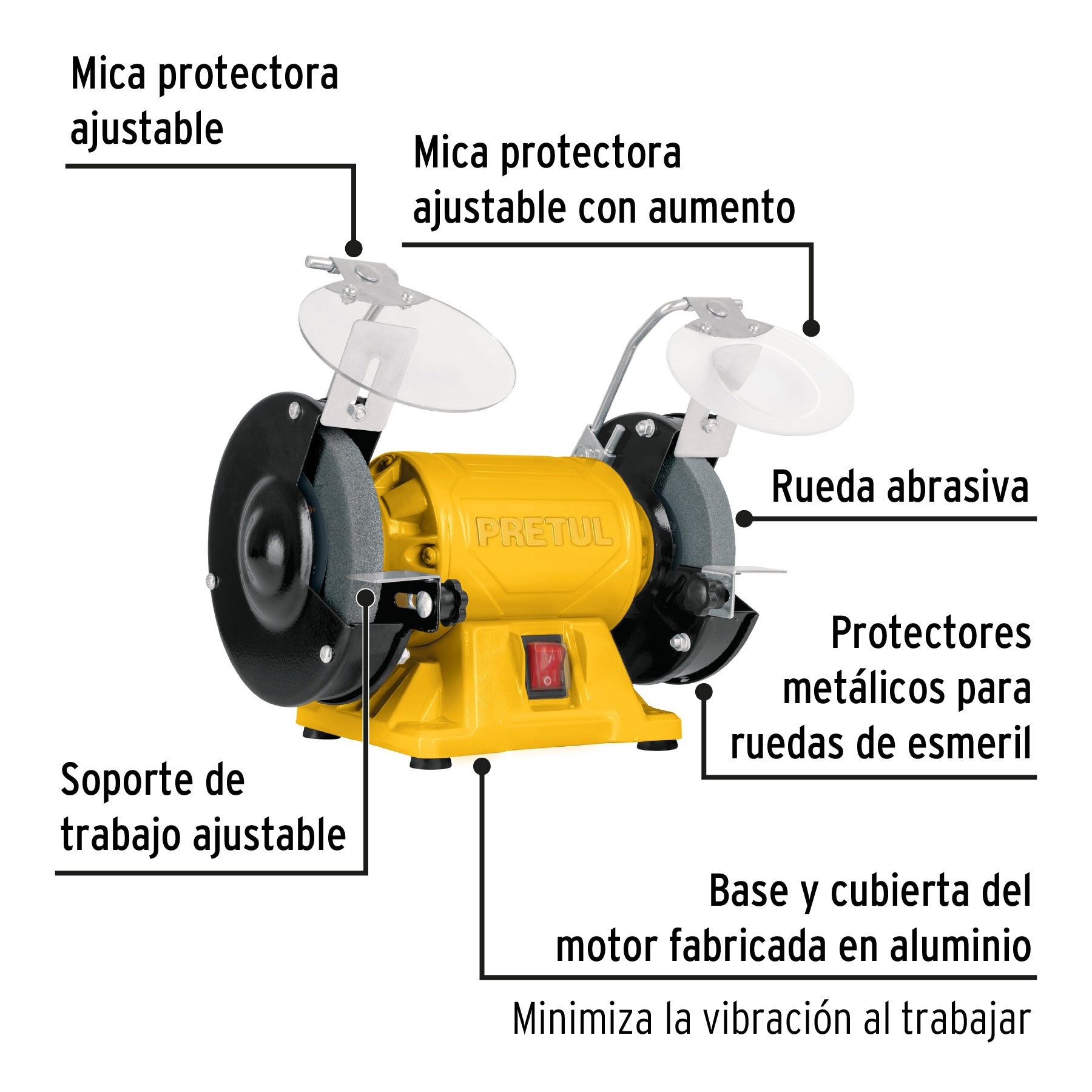 Esmeril de banco de 5" de 1/6 HP (120 W), Pretul