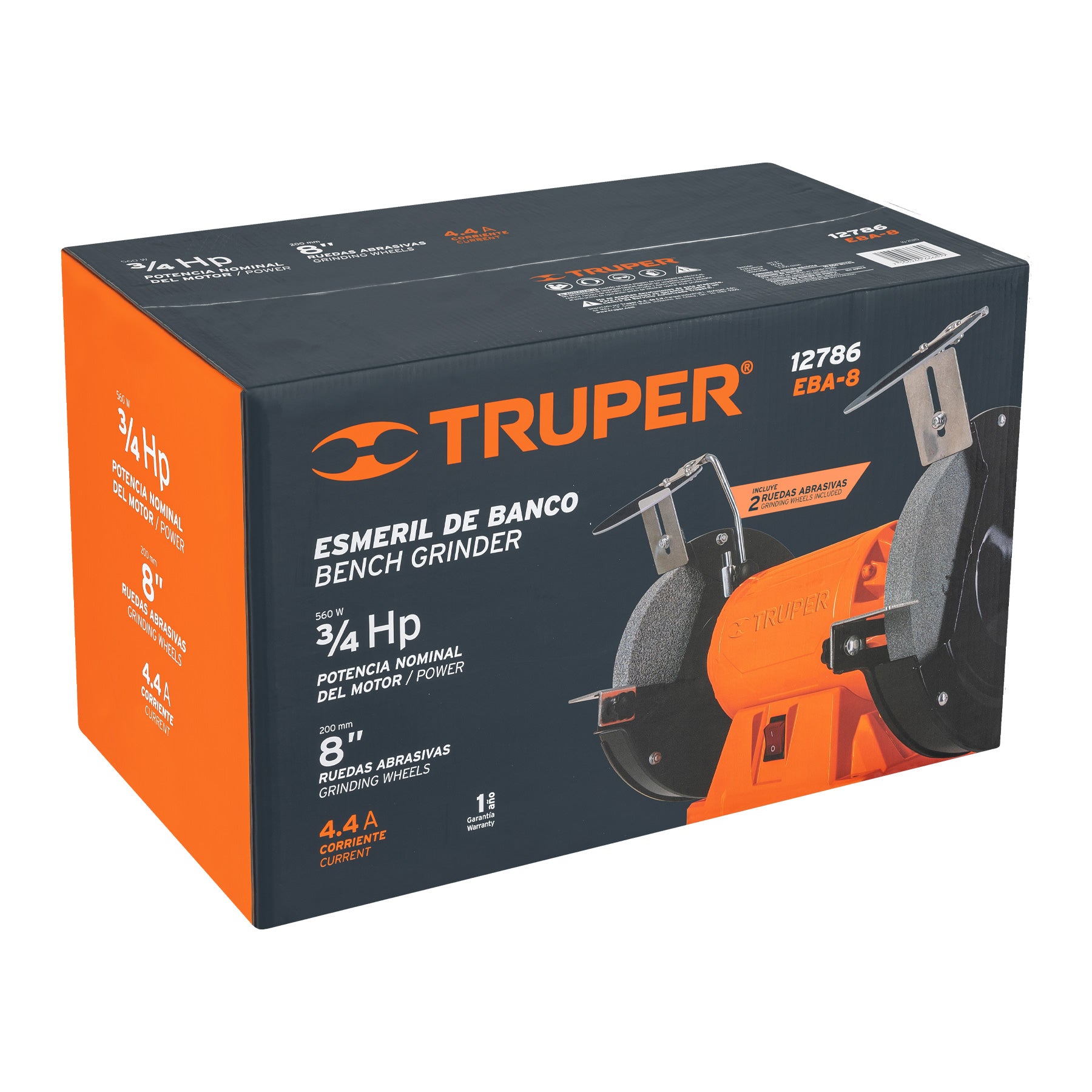 Esmeril de banco de 8" de 3/4 HP (560 W), Truper