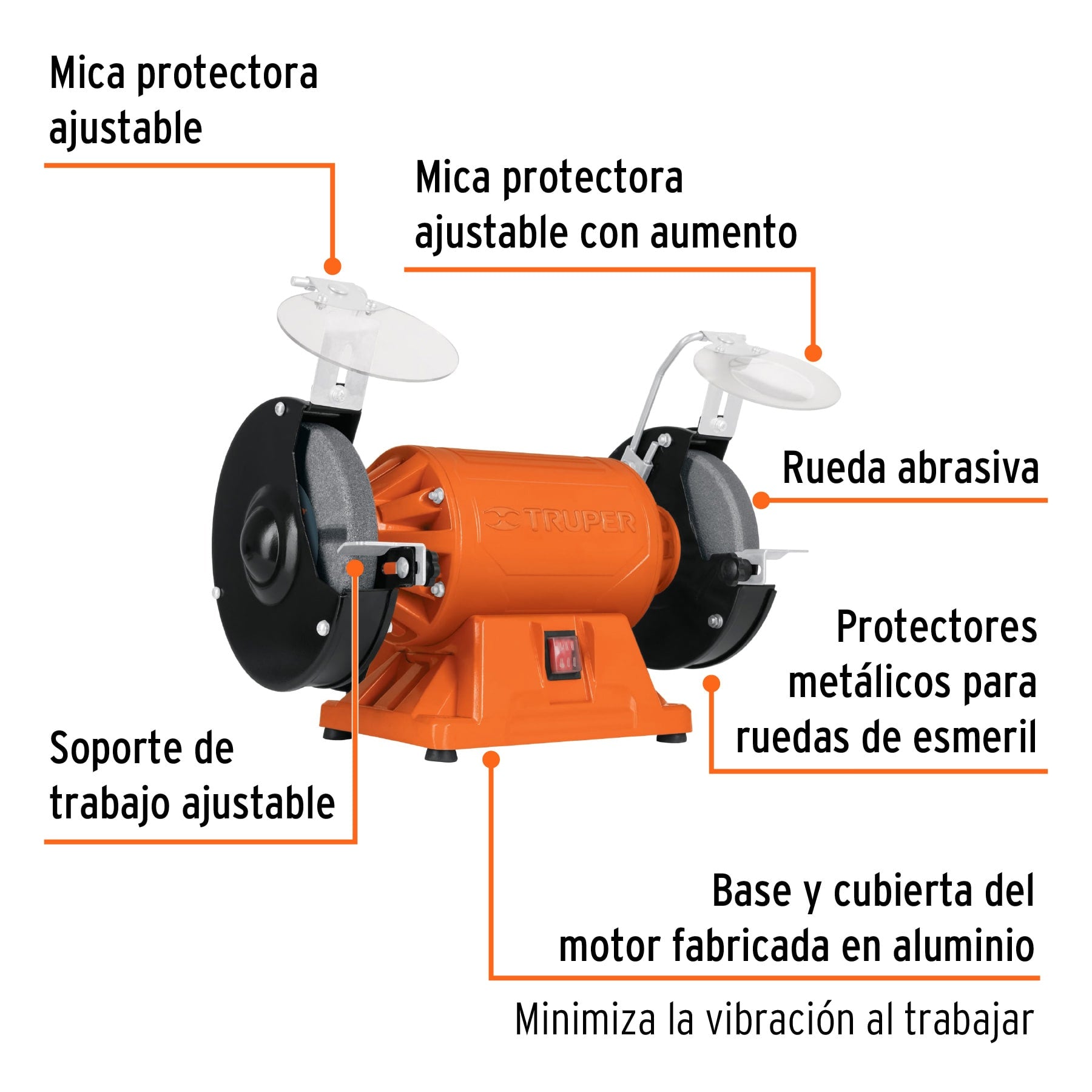 Esmeril de banco de 8" de 3/4 HP (560 W), Truper