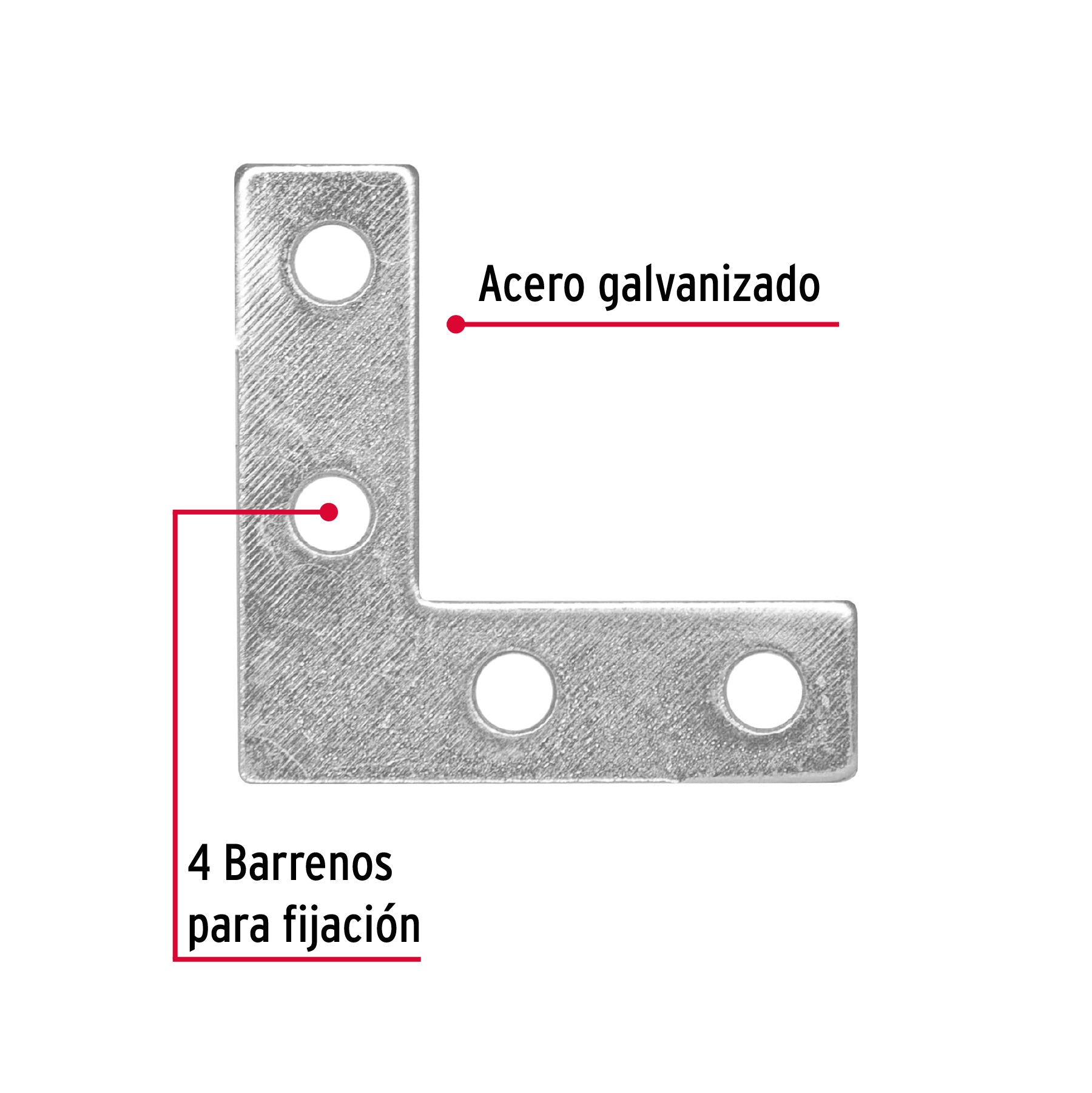 Bolsa con 24 escuadras planas cantoneras 1-1/2"x1-1/2", Fiero