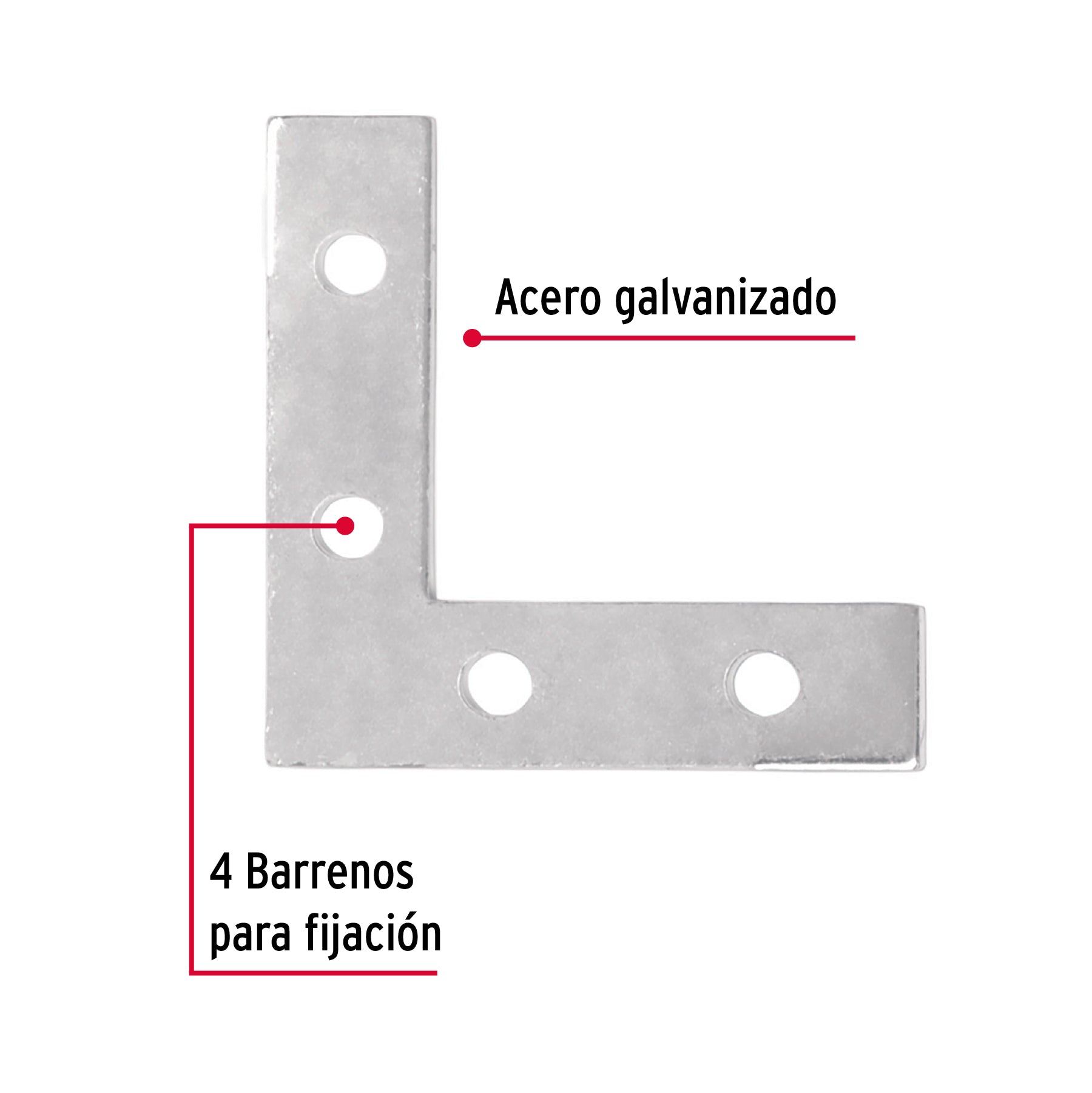Bolsa con 24 escuadras planas cantoneras 2" x 2", Fiero