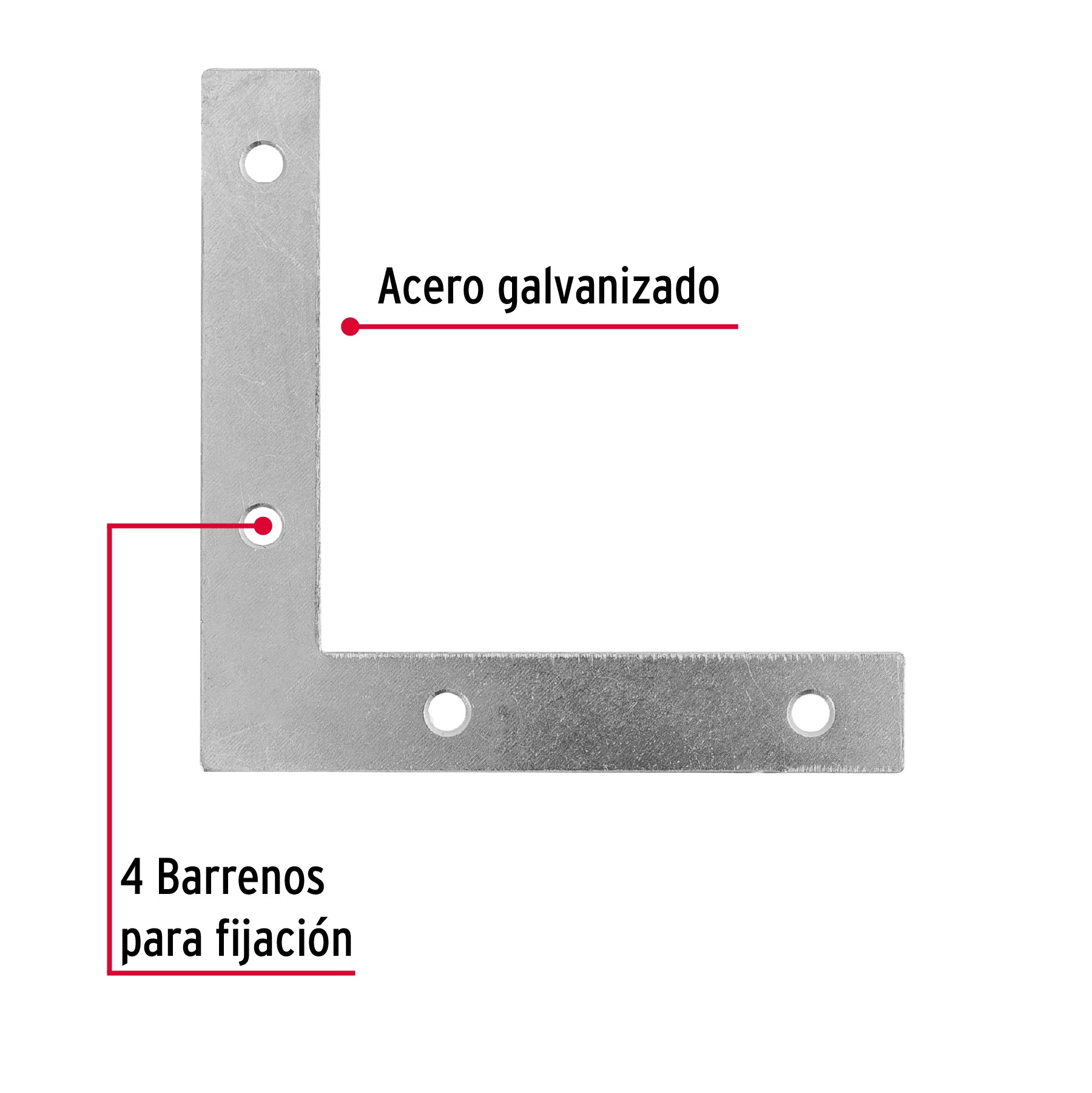 Bolsa con 24 escuadras planas cantoneras 3-1/2"x3-1/2", Fiero