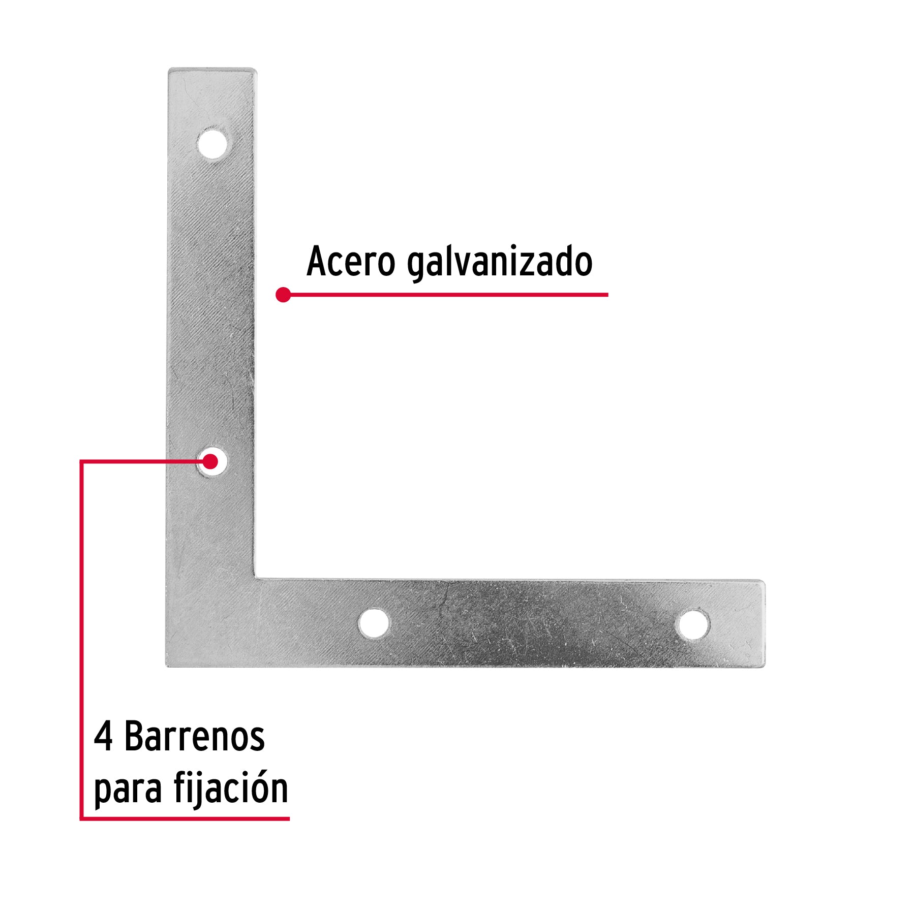 Bolsa con 24 escuadras planas cantoneras 4" x 4", Fiero