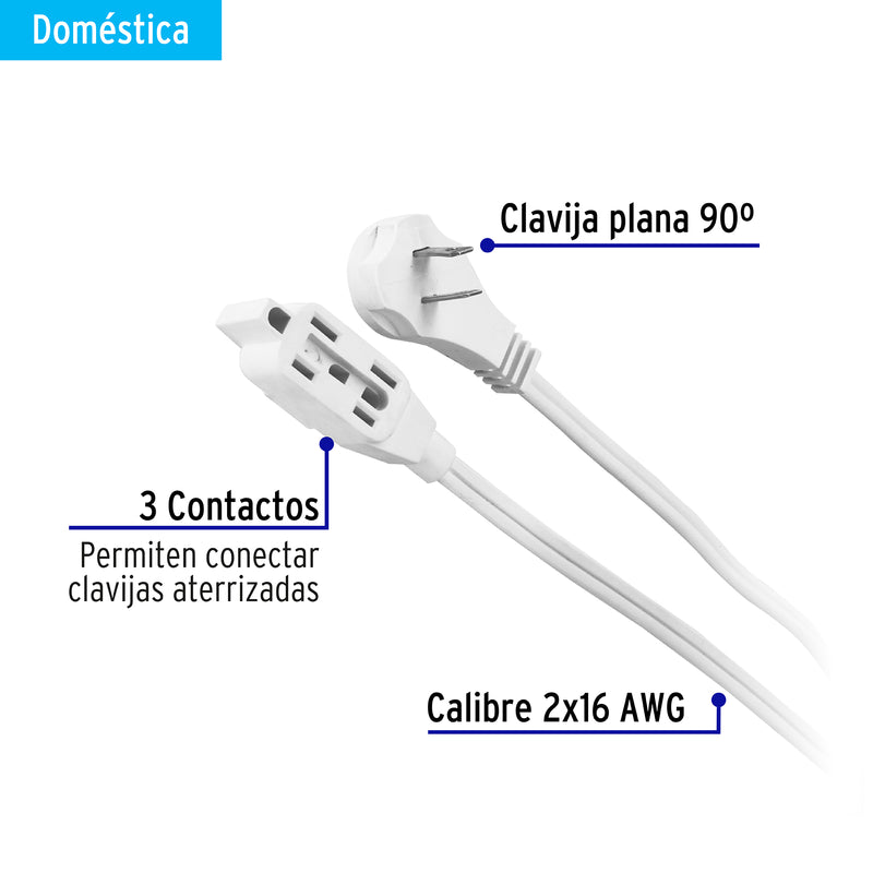 extensión eléctrica Doméstica 4 m blanca con clavija plana