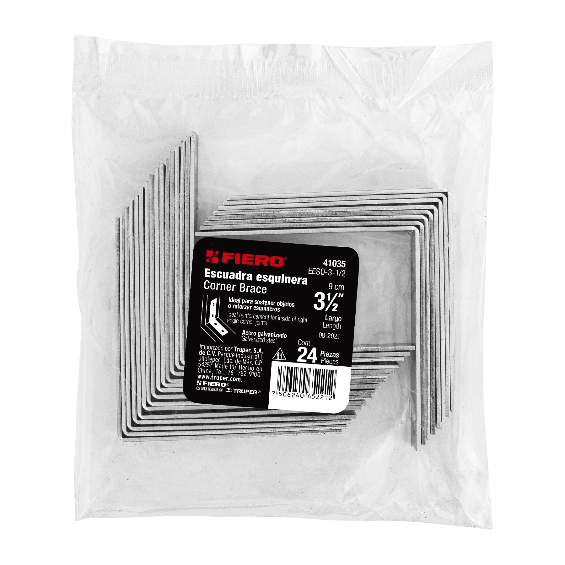 Bolsa con 24 escuadras esquineras 3-1/2" x 3-1/2", Fiero