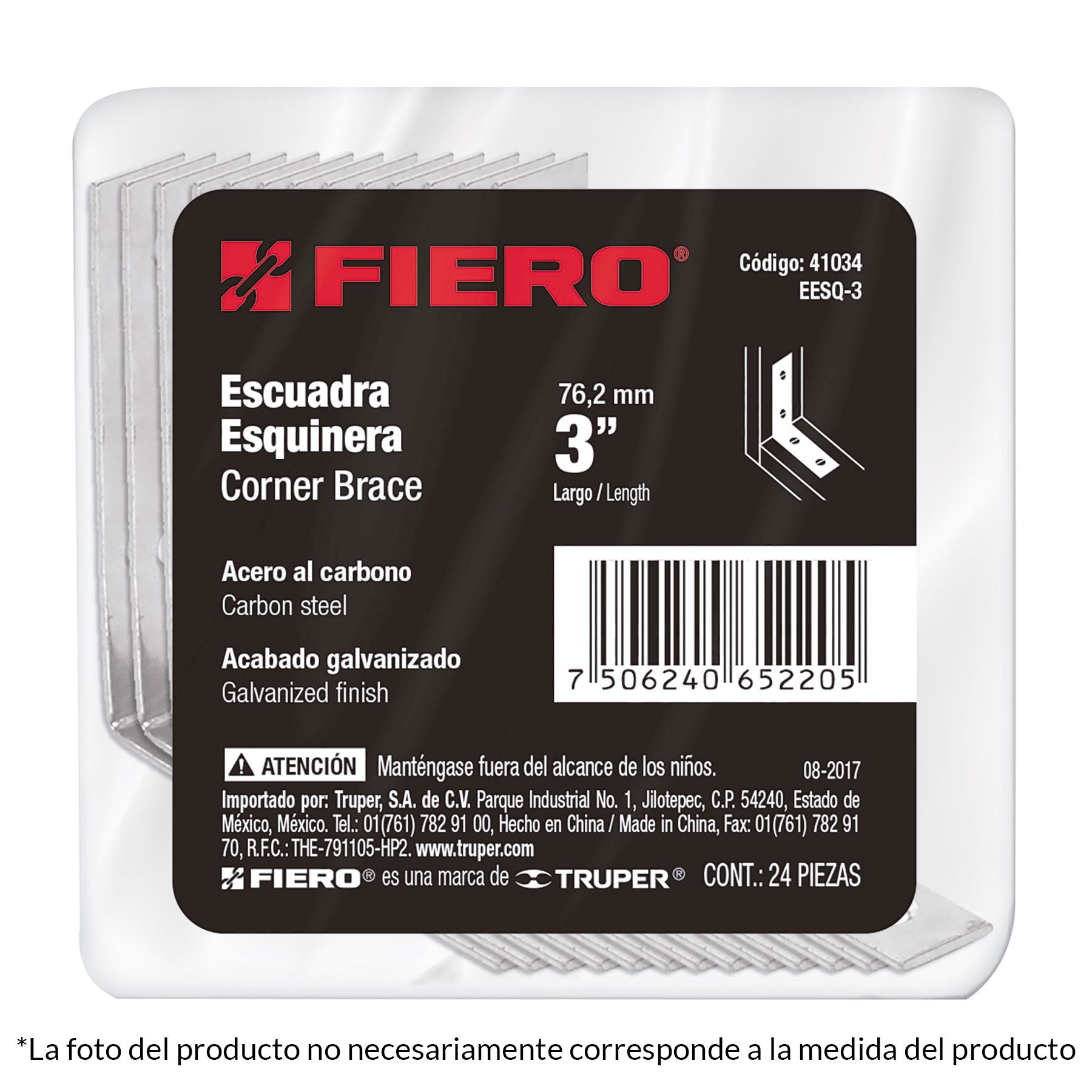 Bolsa con 24 escuadras esquineras 2-1/2" x 2-1/2", Fiero