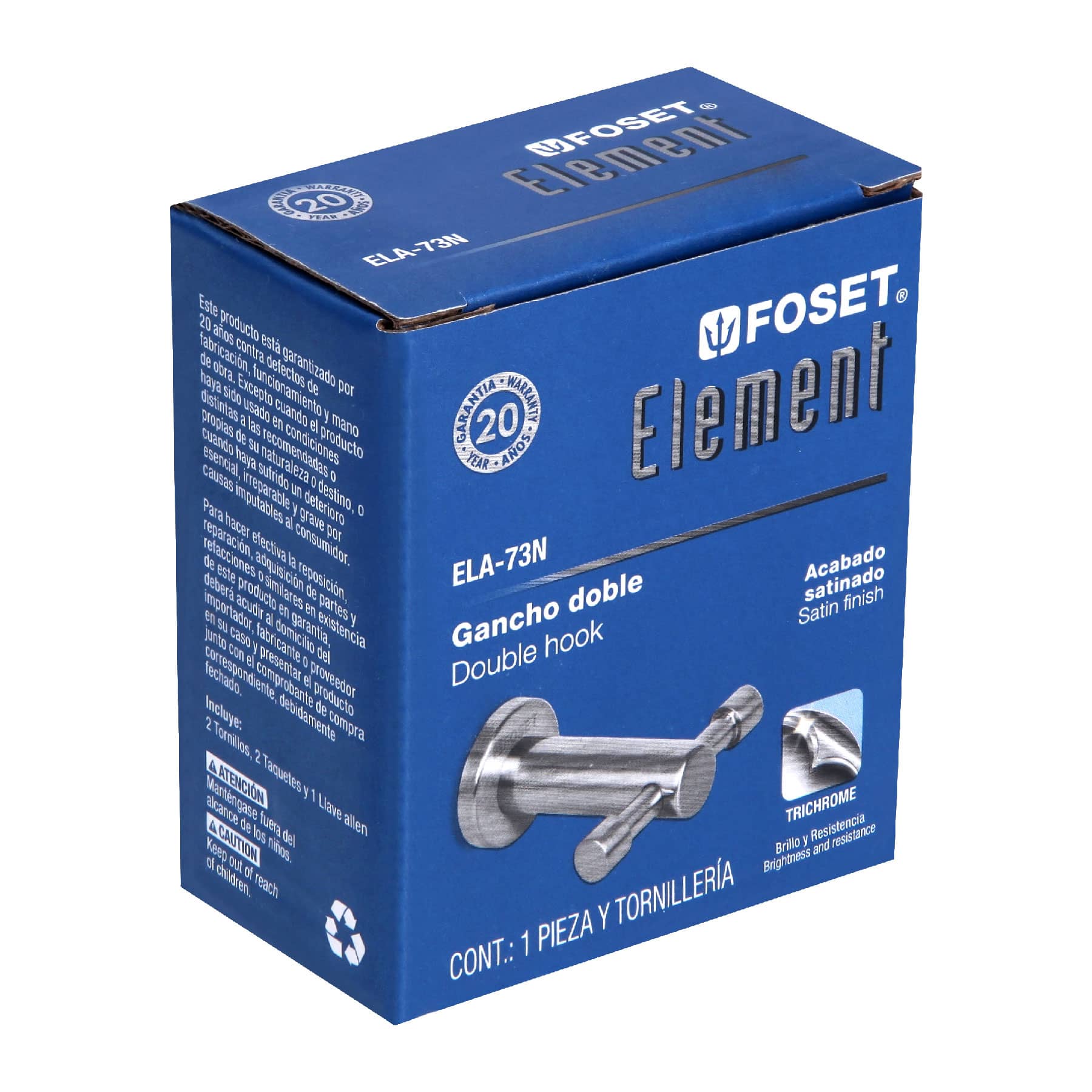 Gancho doble metálico satín para toallas, Foset Element