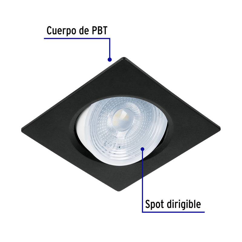 Luminario de LED 5 W empotrar cuadrado negro spot dirigible
