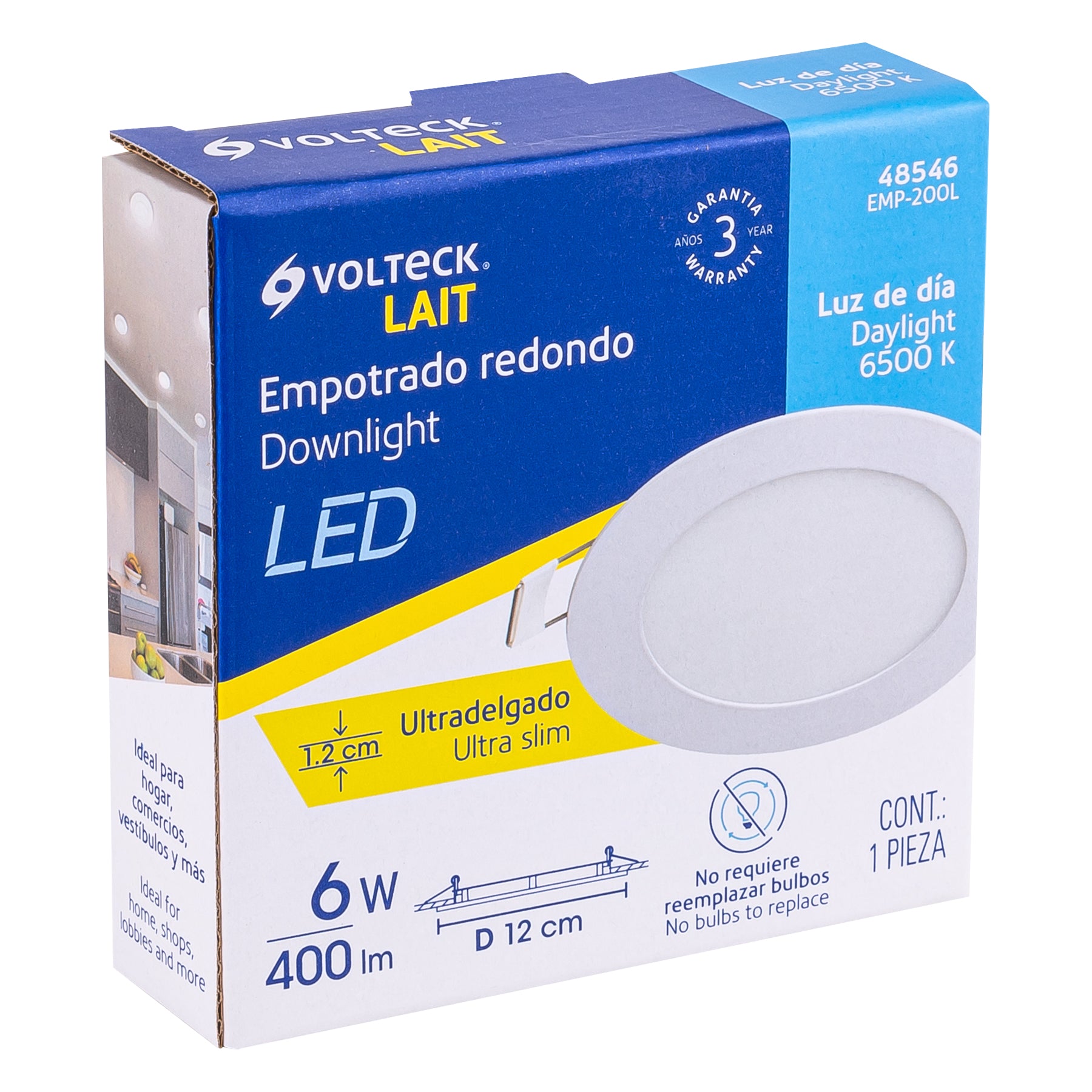 Luminario ultradelgado redondo para empotrar 6W, luz de día