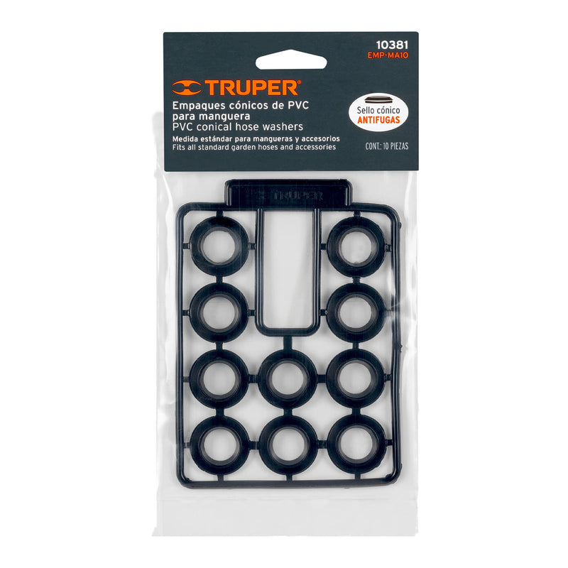 Bolsa con 10 empaques de PVC antifuga para manguera,  Truper
