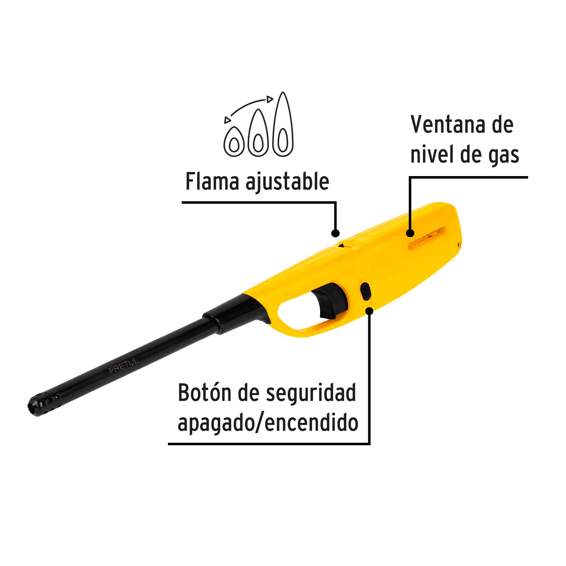 Encendedor multiusos, recargable, 27 cm, Pretul
