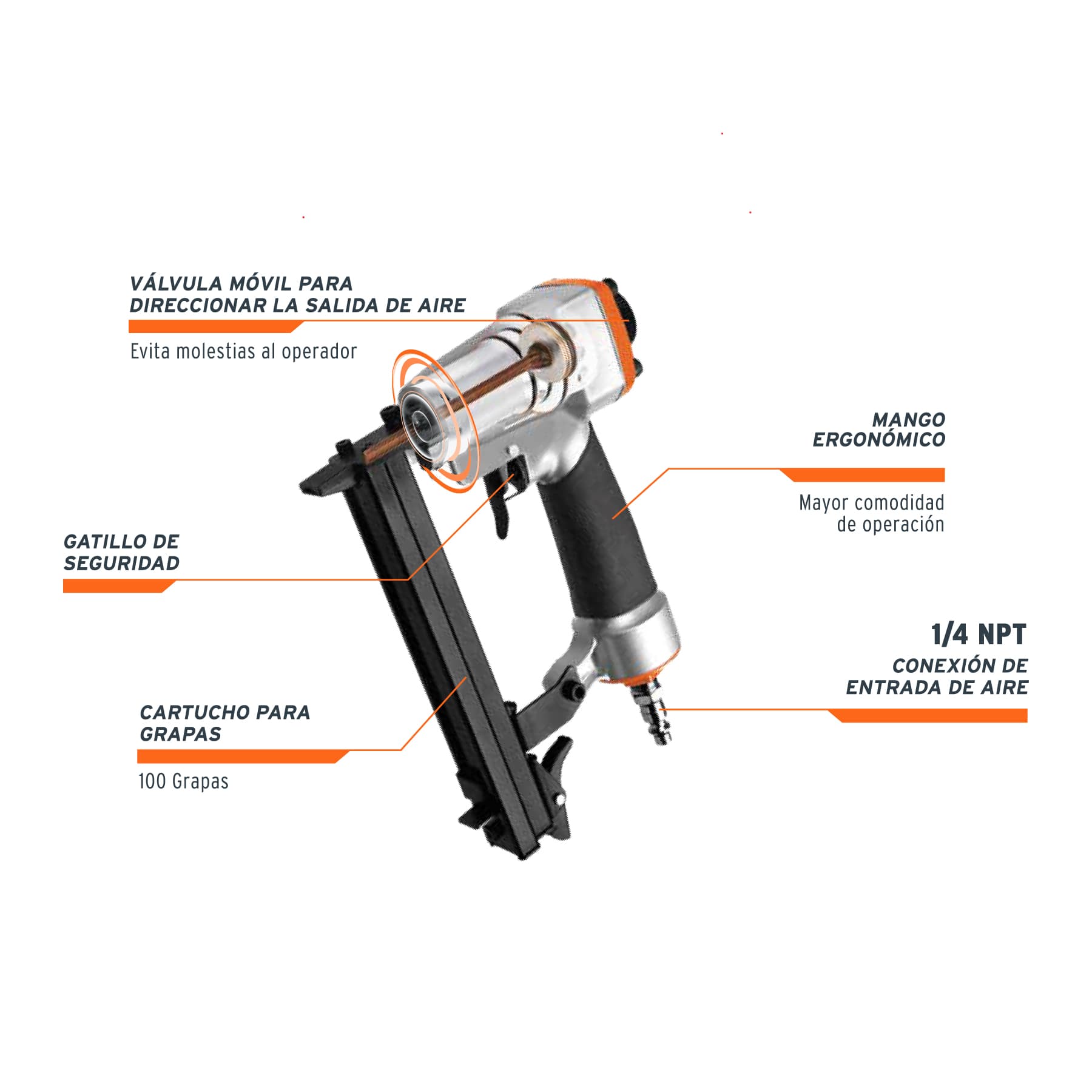 Engrapadora neumatica, calibre 22, Truper