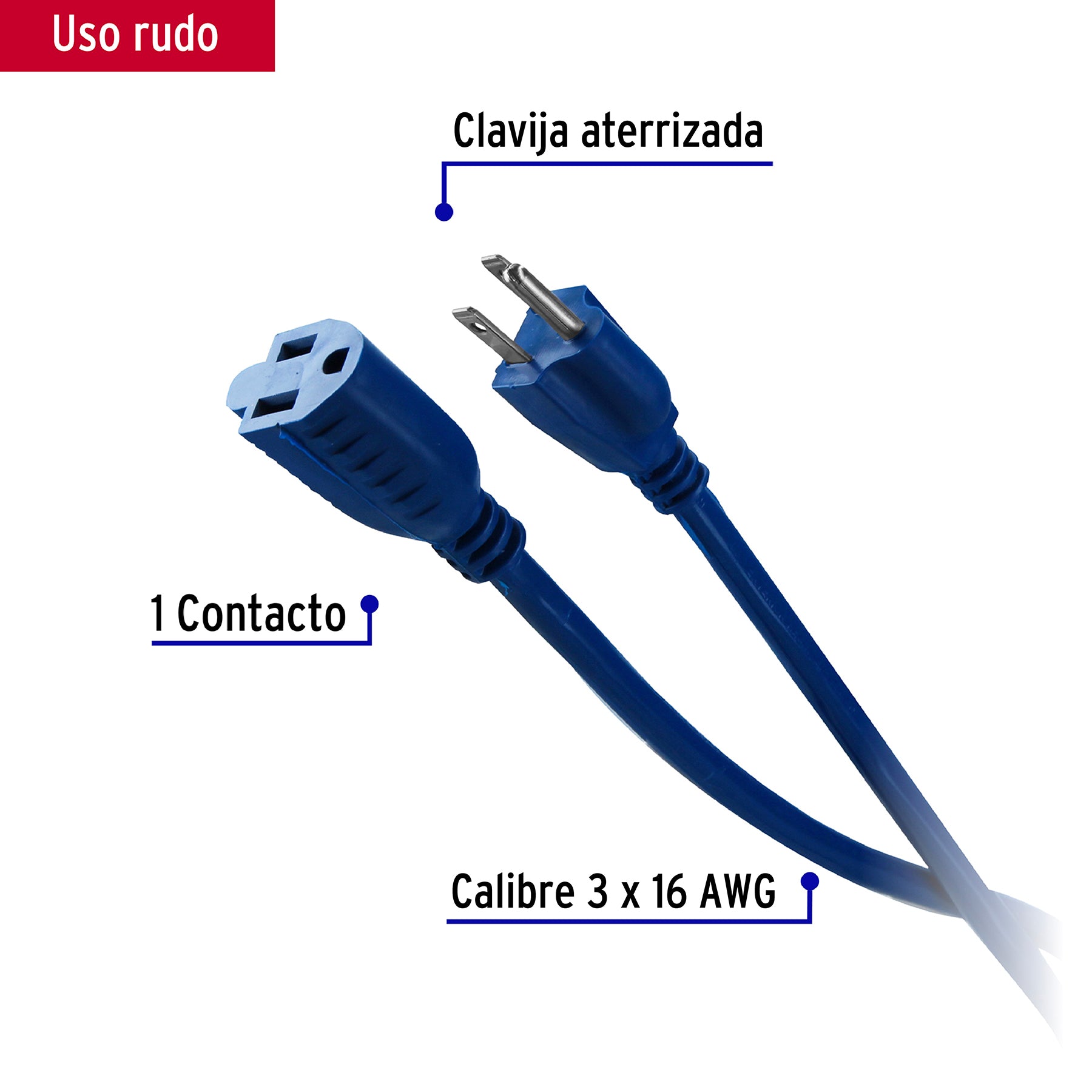 Extensión de uso rudo aterrizada 20 m calibre 16, Volteck