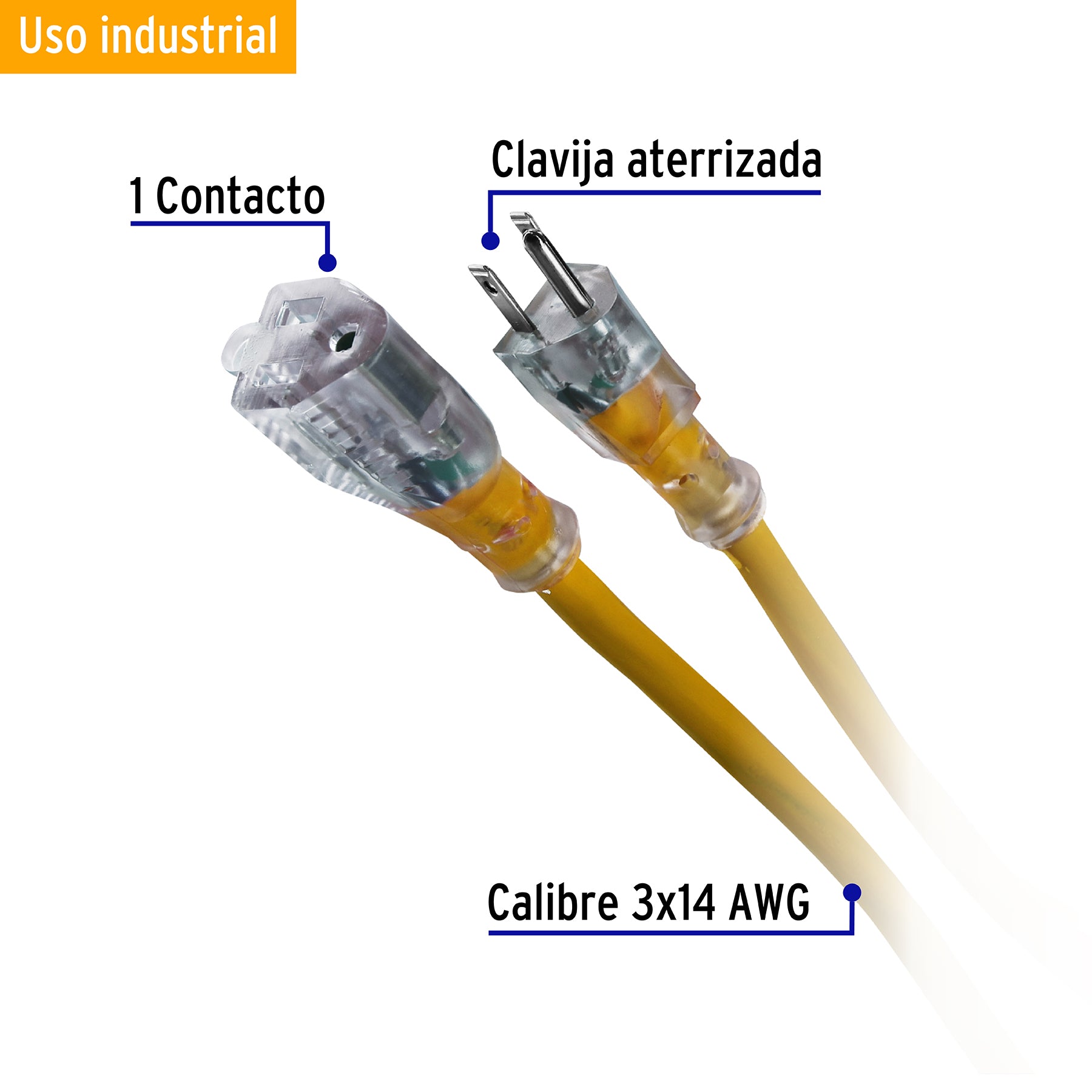 Extensión reforzada aterrizada 30 m 3x14 AWG, Volteck