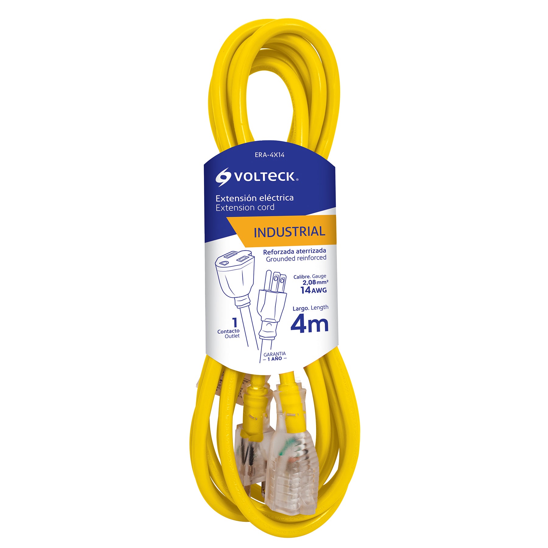 Extensión reforzada aterrizada 4 m 3x14 AWG, Volteck