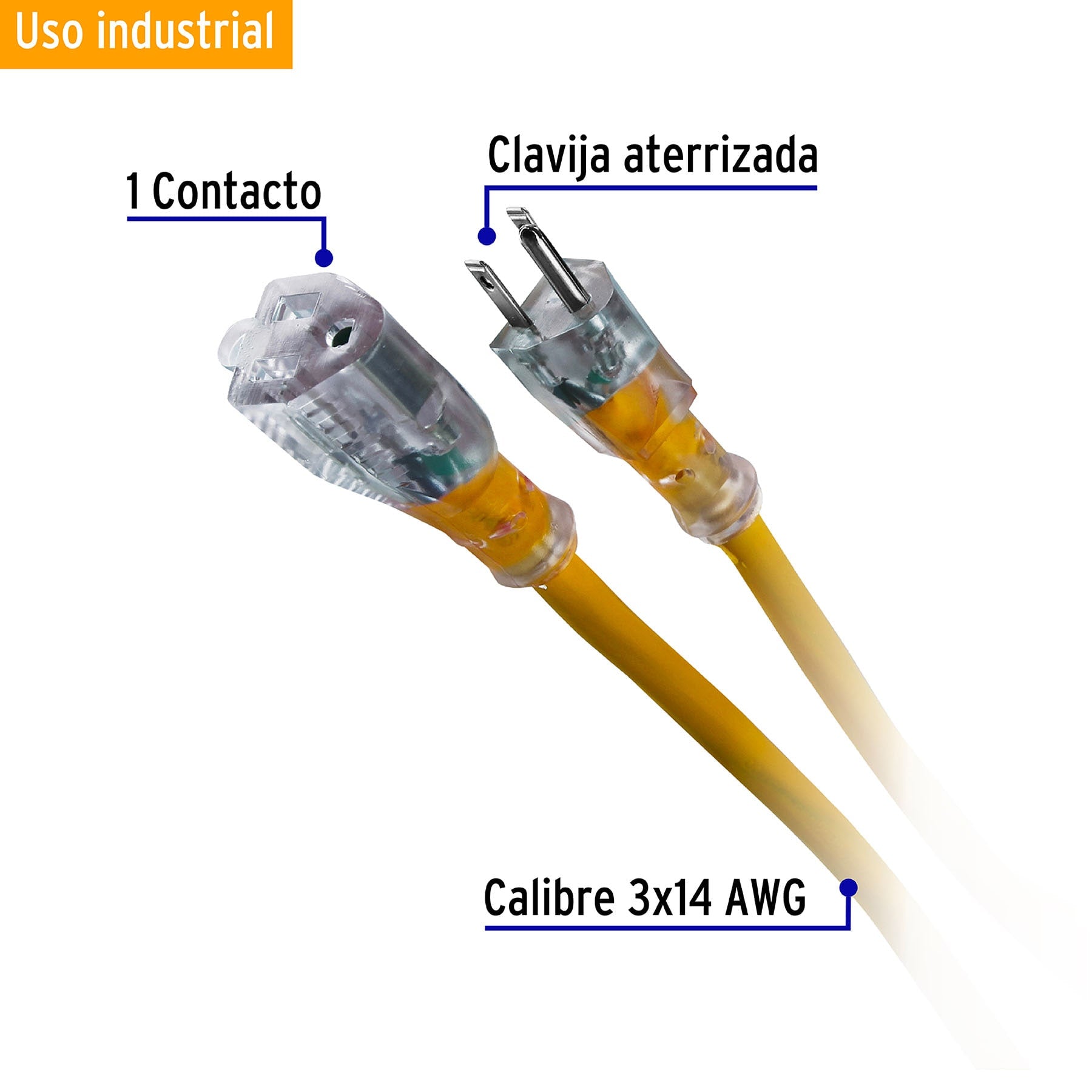 Extensión reforzada aterrizada 6 m calibre 14, Volteck