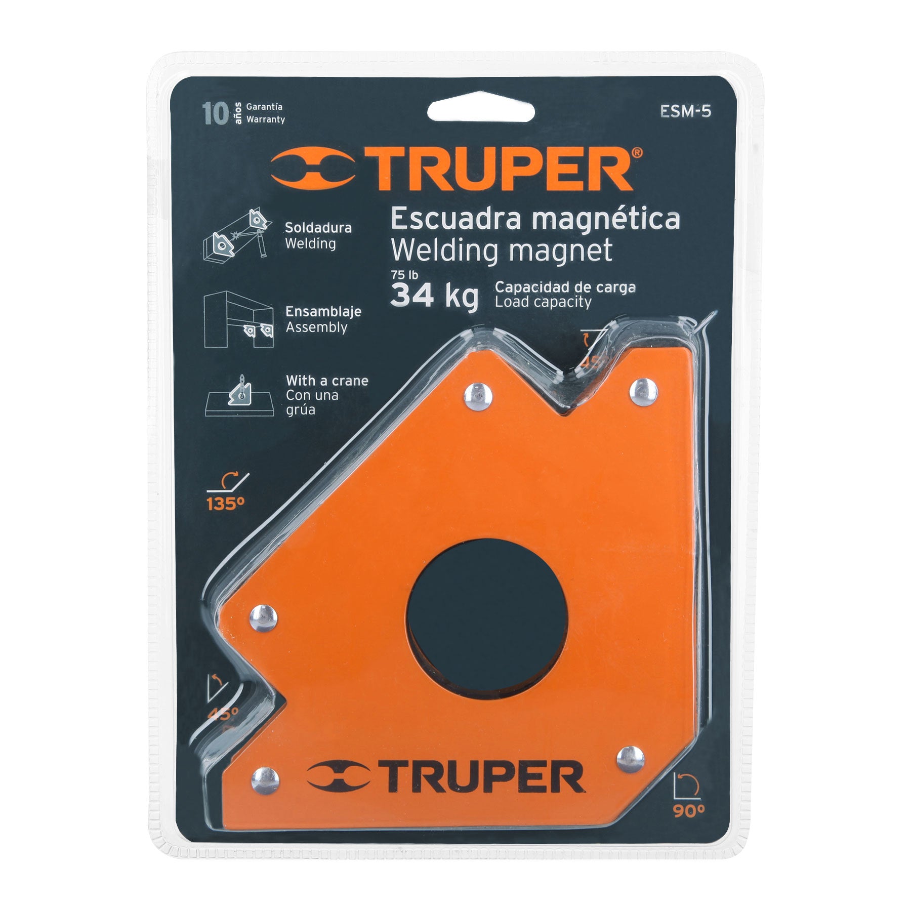Escuadra magnética 5" para soldar, capacidad 34 kg, Truper