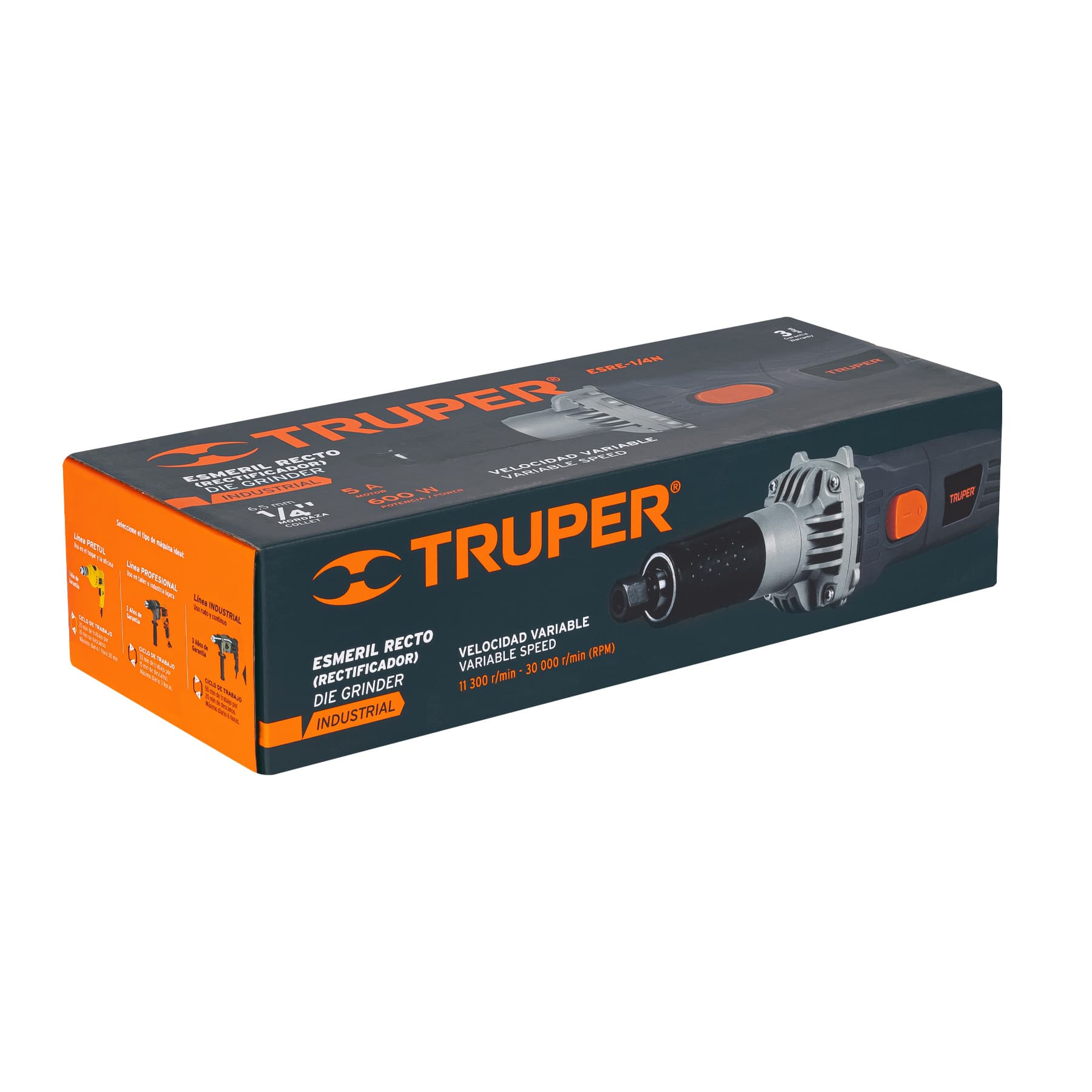 Esmeril recto (rectificador) 1/4" 600W, Truper industrial