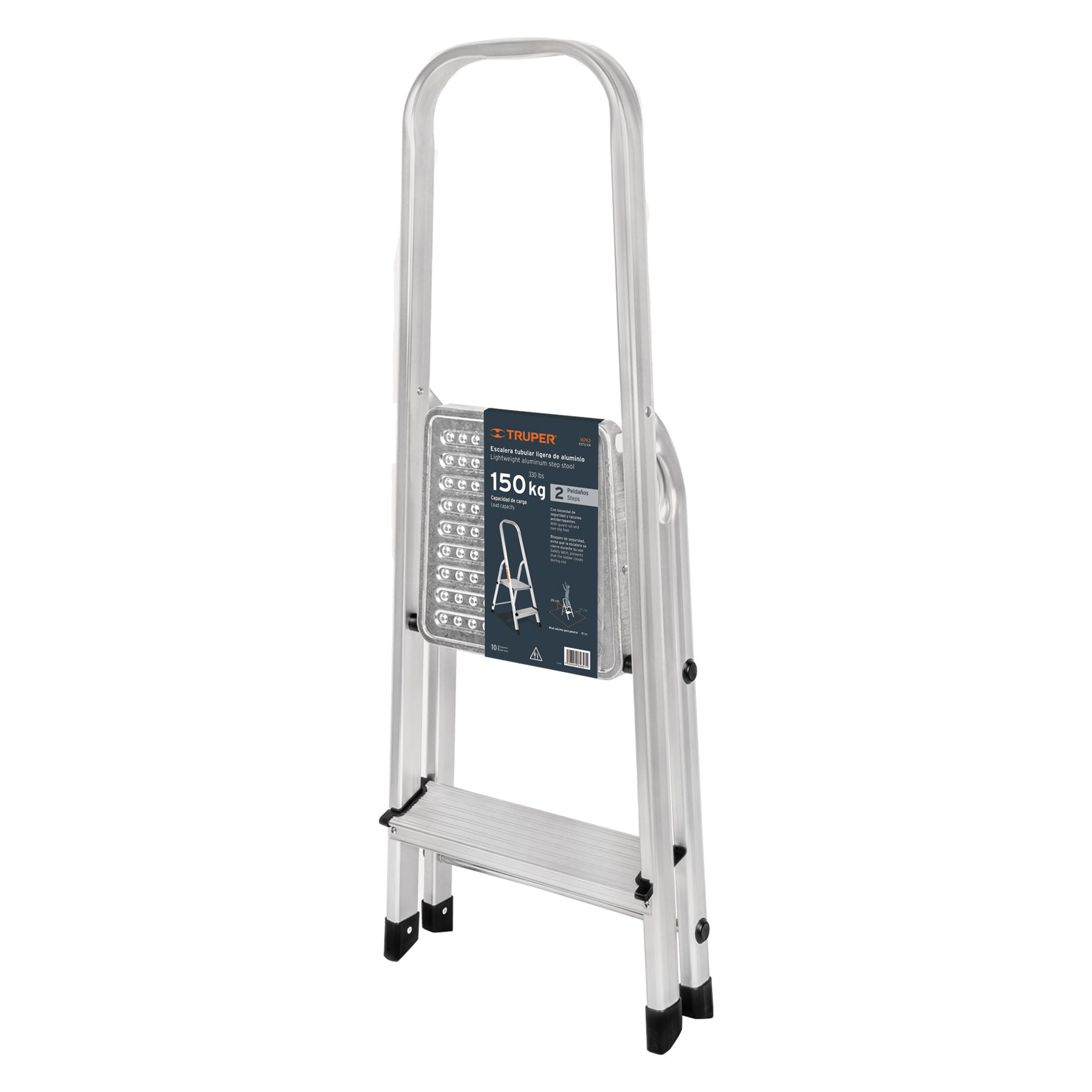 Escalera tubular plegable, 2 peldaños, aluminio, Truper