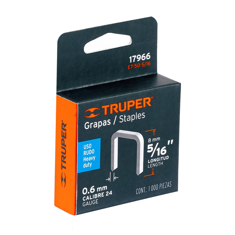 Caja con 1000 grapas 5/16" corona 10.7 mm para ET-50,  Truper
