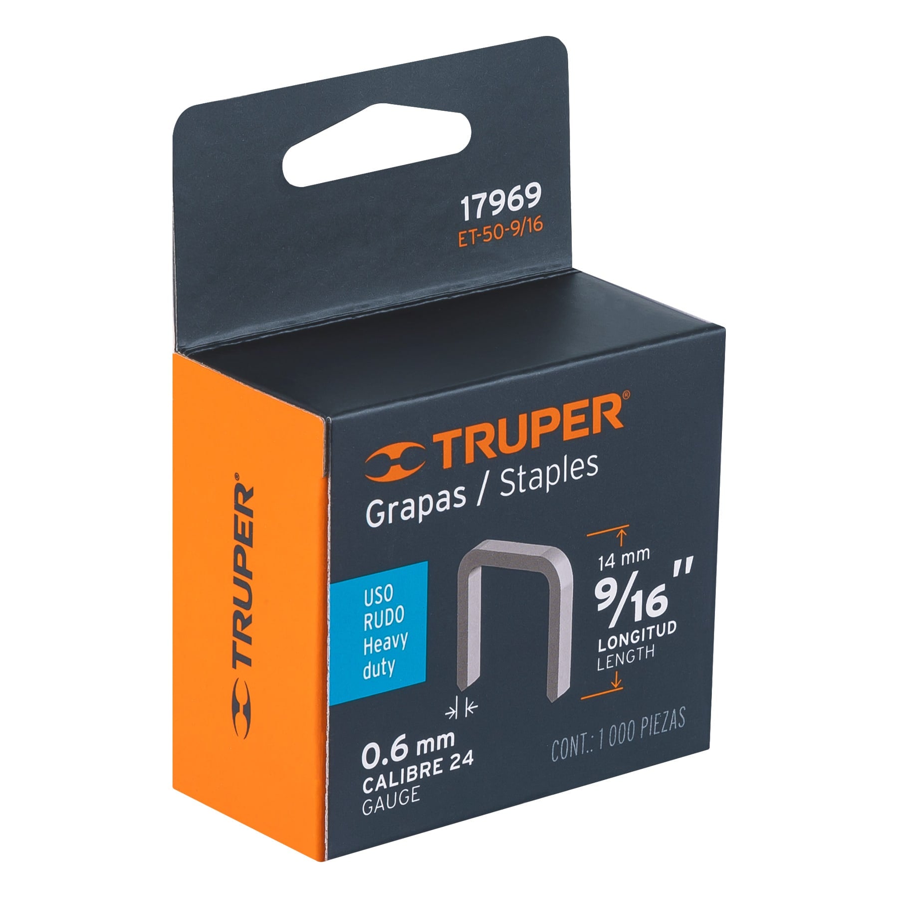 Caja con 1000 grapas 9/16" corona 10.7 mm para ET-50, Truper