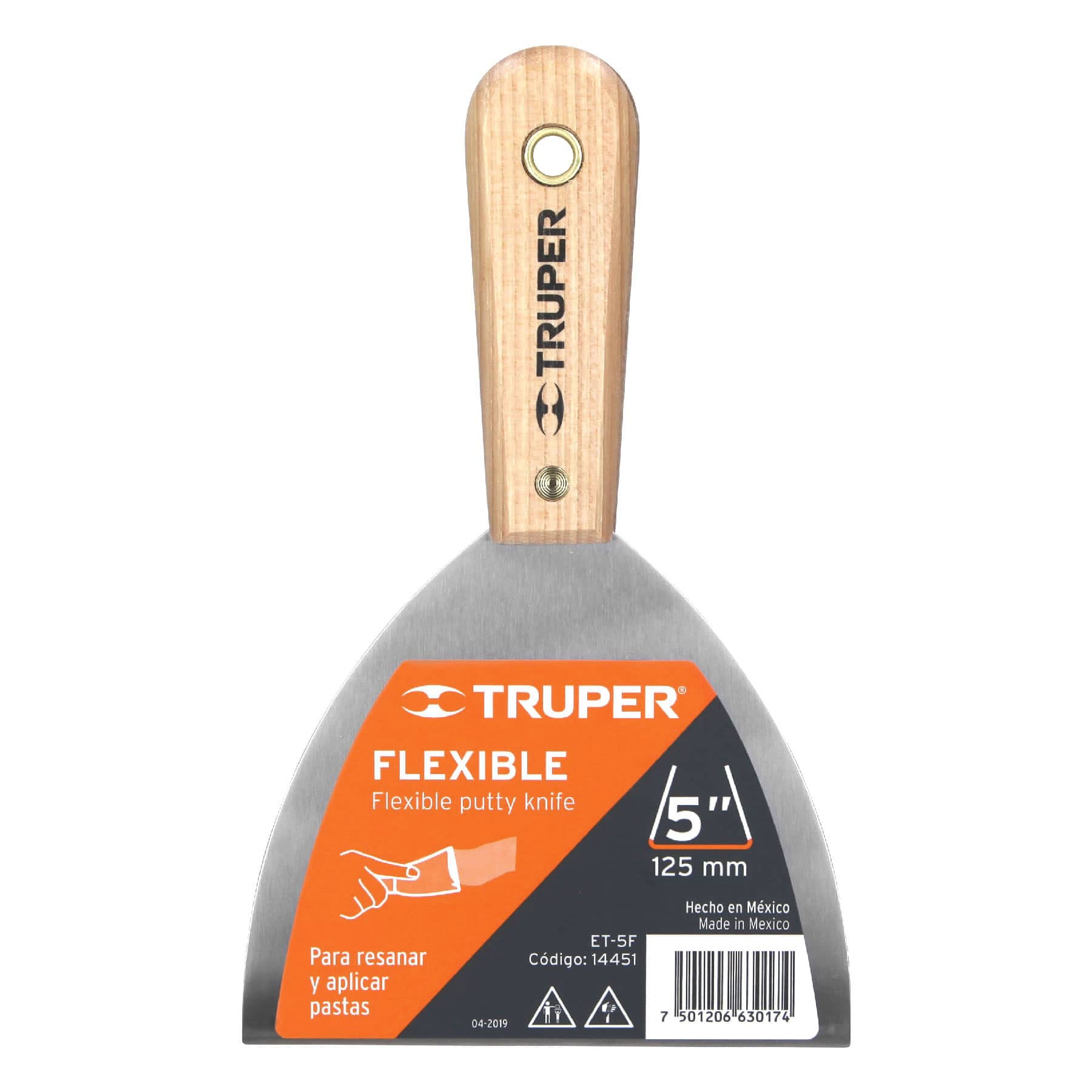 Espátula flexible 5" con mango de madera, Truper