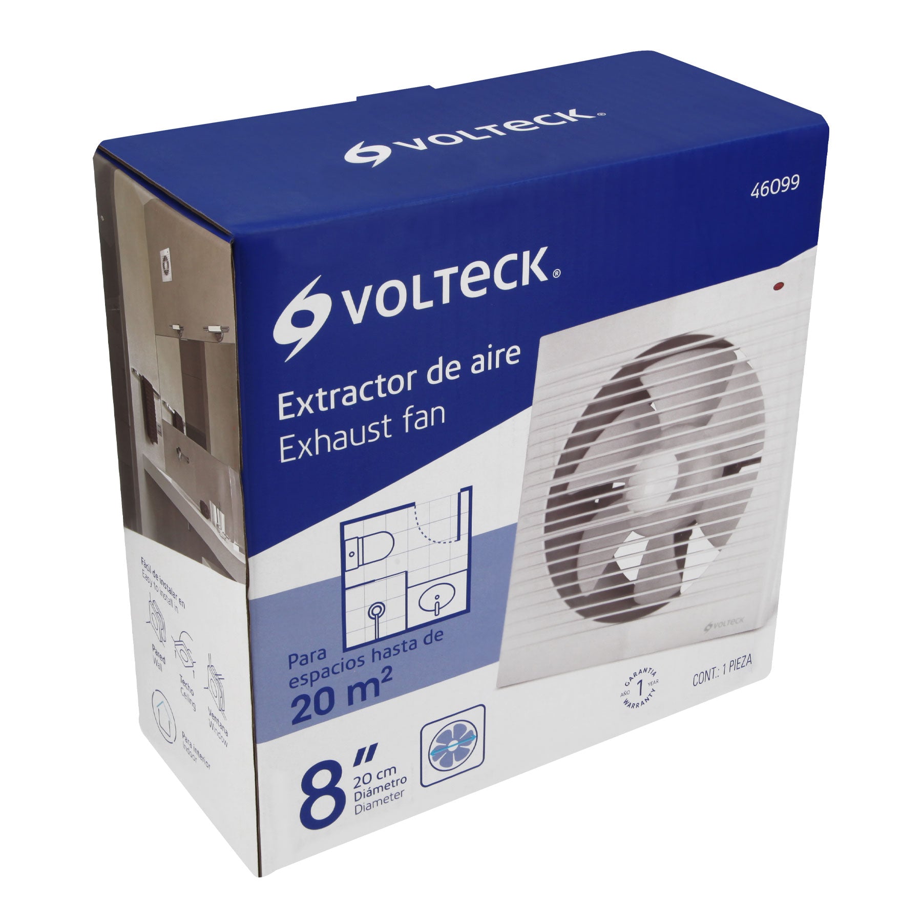 Extractor de aire de 8", blanco, VOLTECK