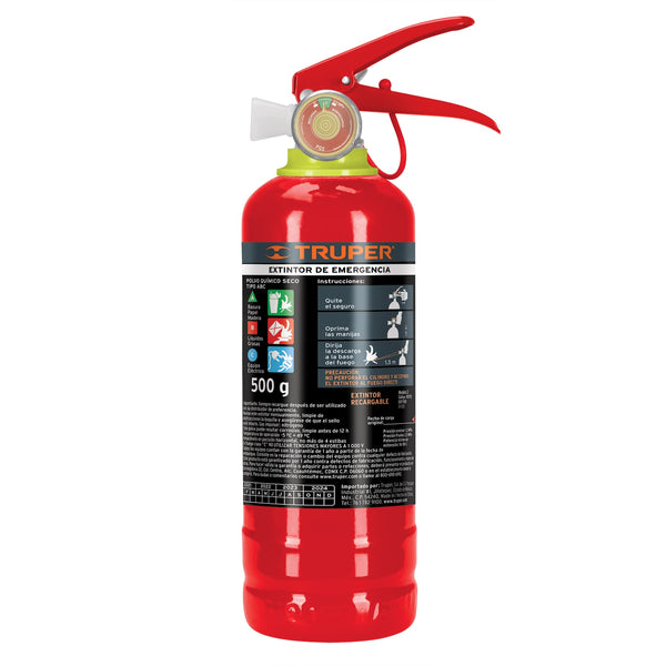 Extintor portátil recargable 0.5 kg,  polvo tipo ABC,  Truper