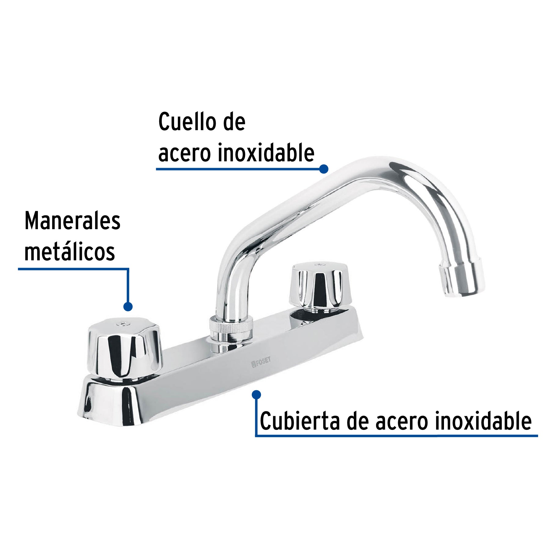 Mezcladora 8" fregadero cromo, cuello corto,compresión,BASIC