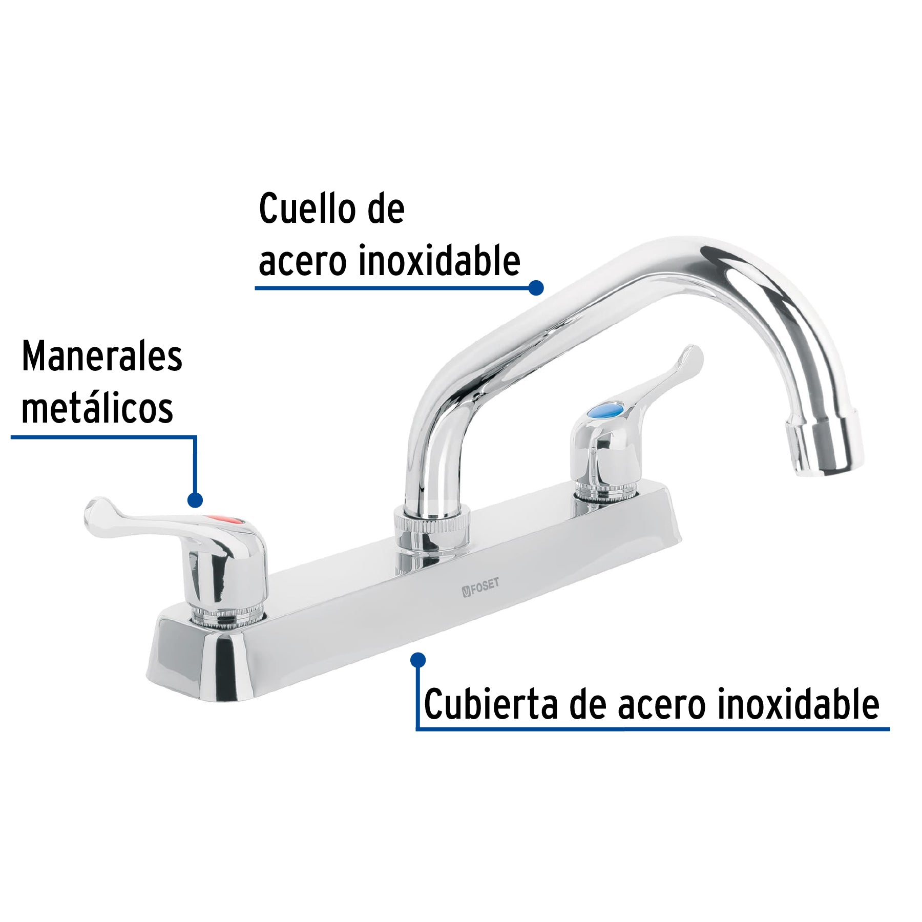 Mezcladora 8" fregadero cromo, cuello corto, palanca, BASIC