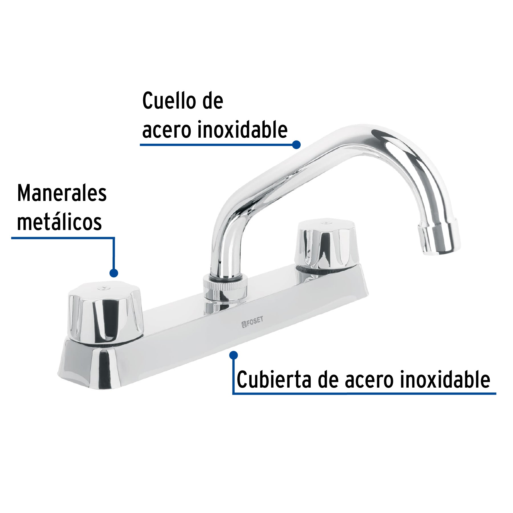 Mezcladora 8" fregadero cromo, cuello corto,hexagonal, BASIC