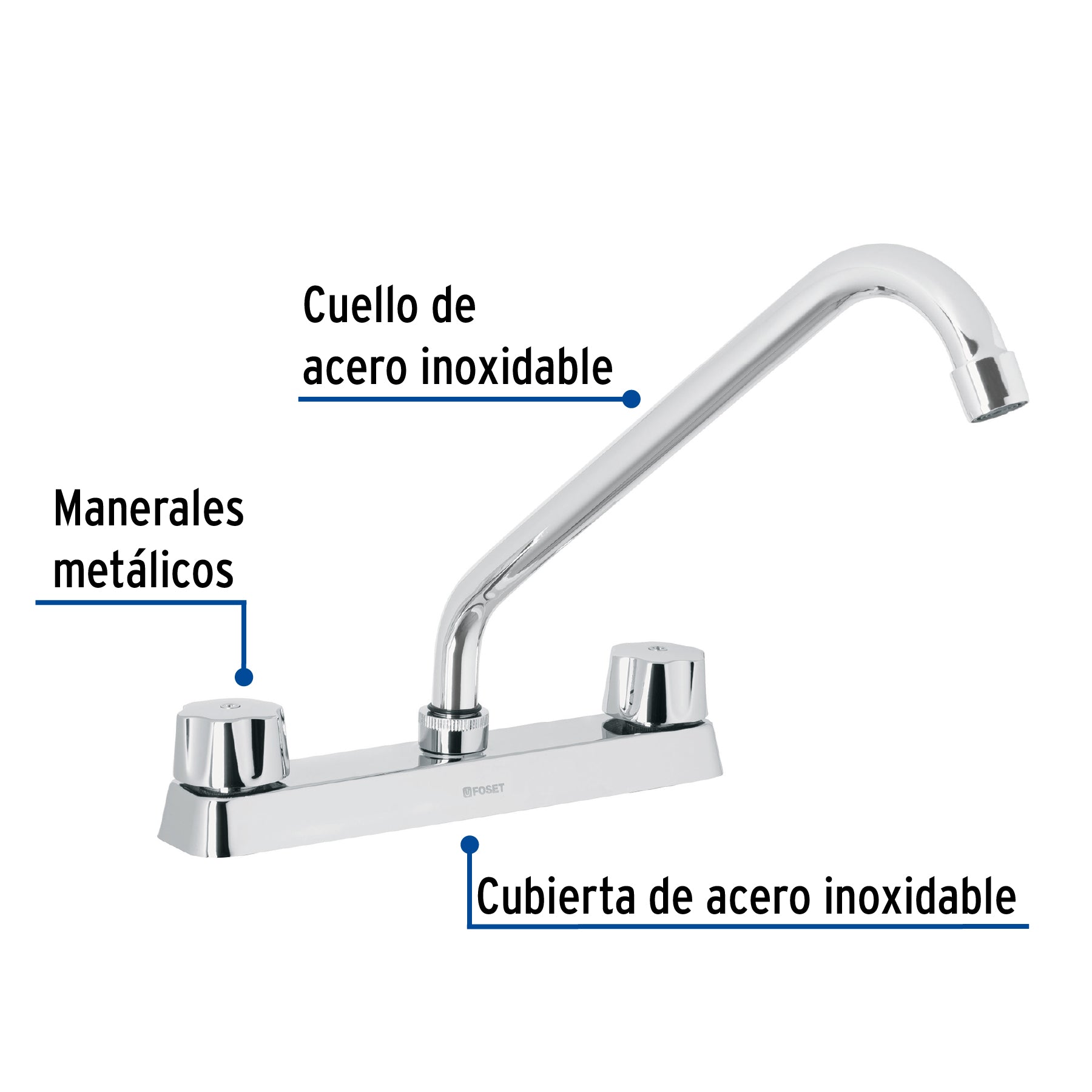 Mezcladora 8" fregadero cromo, cuello largo,hexagonal, BASIC