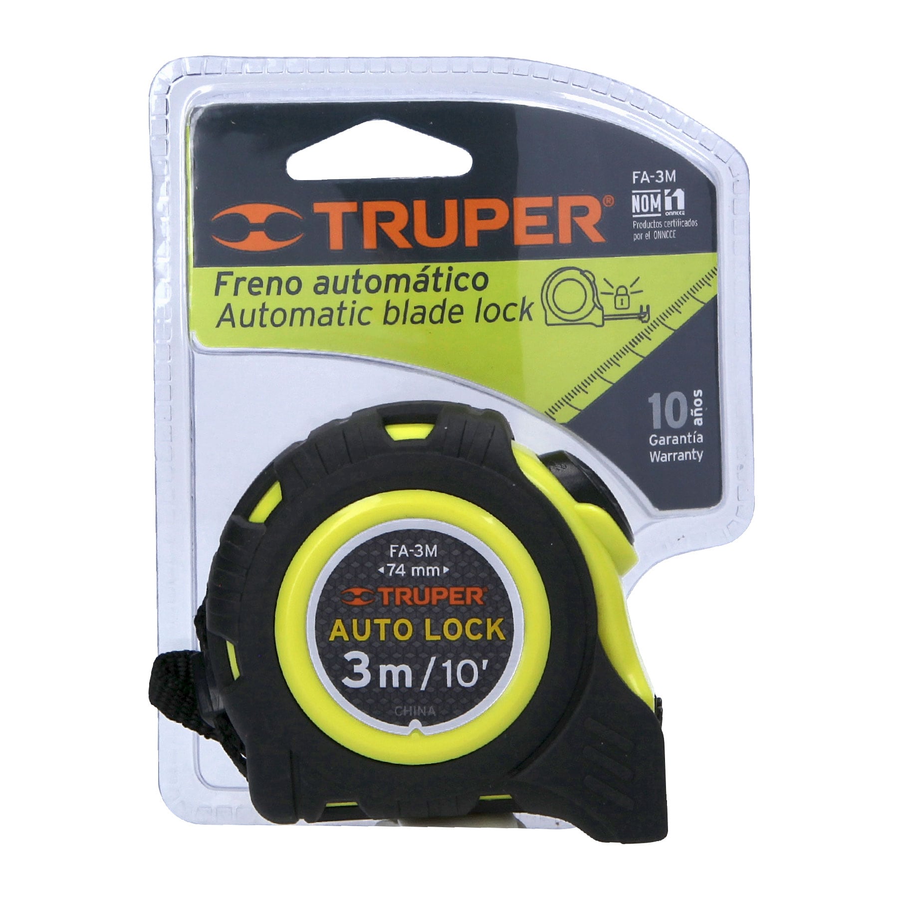 Flexómetro Auto-Lock contra impactos 3 m cinta 16 mm, Truper