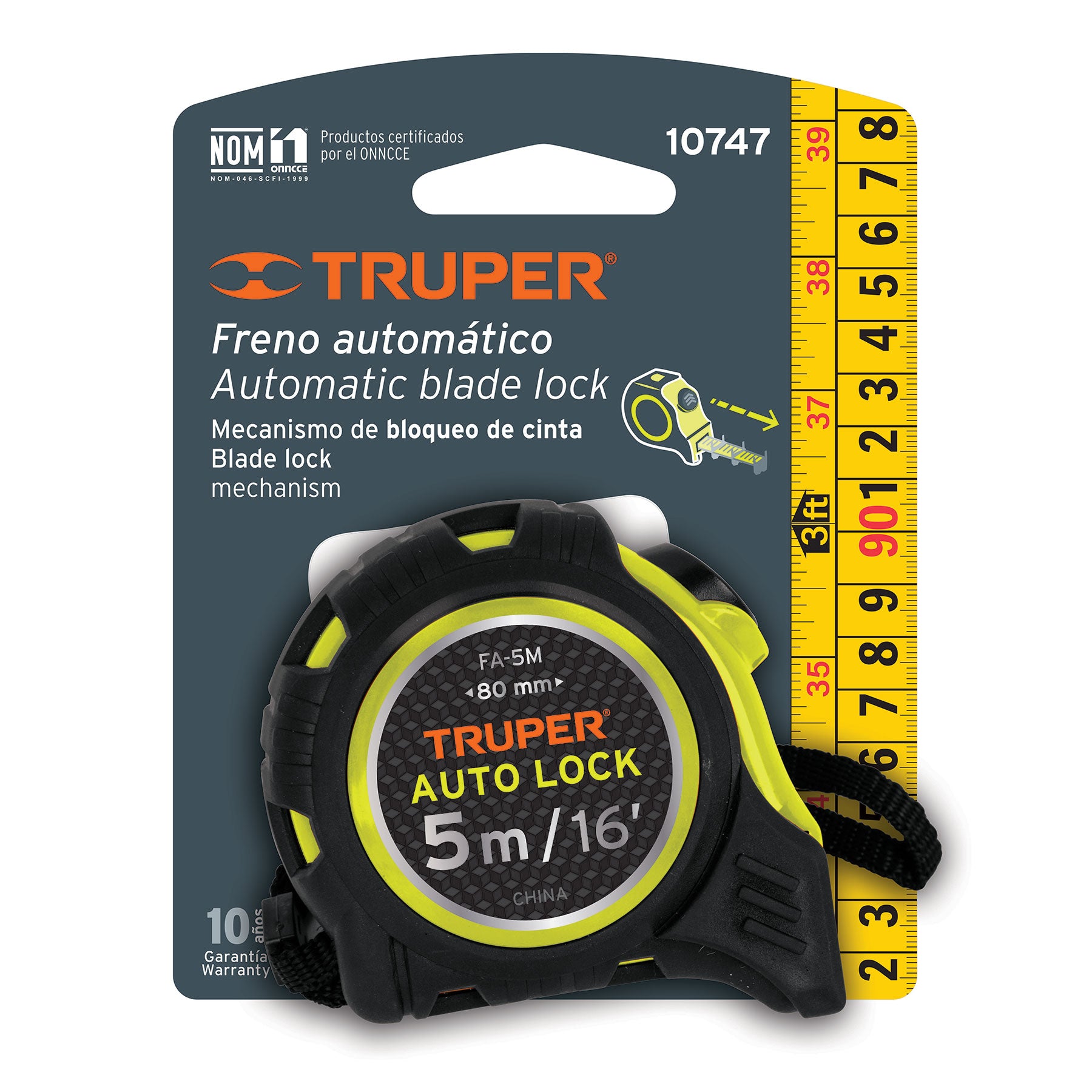 Flexómetro Auto-Lock contra impactos 5 m cinta 19 mm, Truper