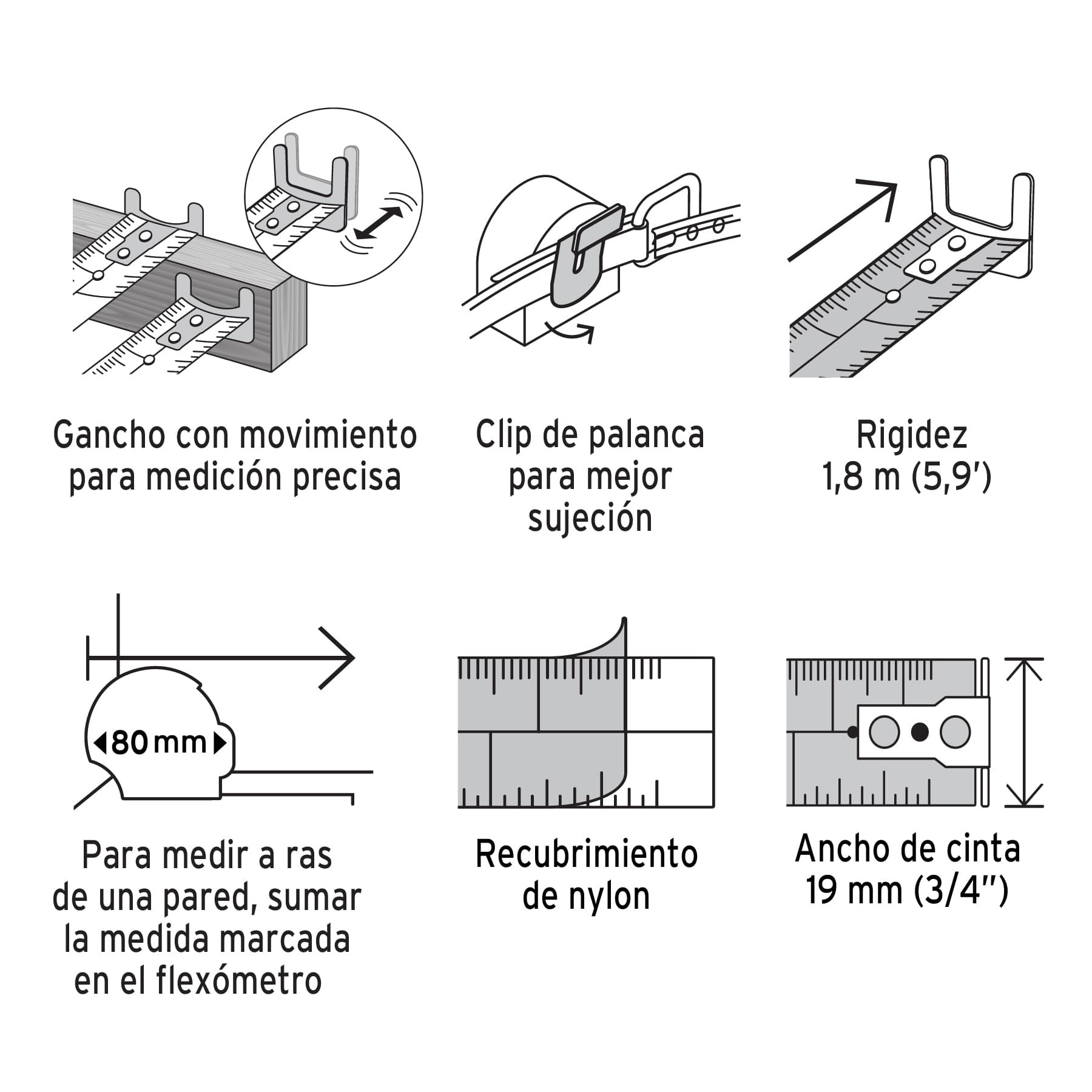 Flexómetro Auto-Lock contra impactos 5 m cinta 19 mm, Truper