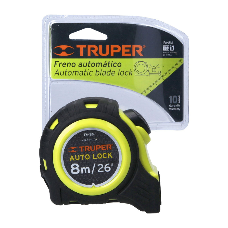 Flexómetro Auto-Lock contra impactos 8 m cinta 25 mm,  Truper