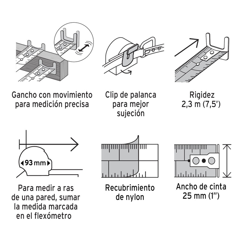Flexómetro Auto-Lock contra impactos 8 m cinta 25 mm,  Truper