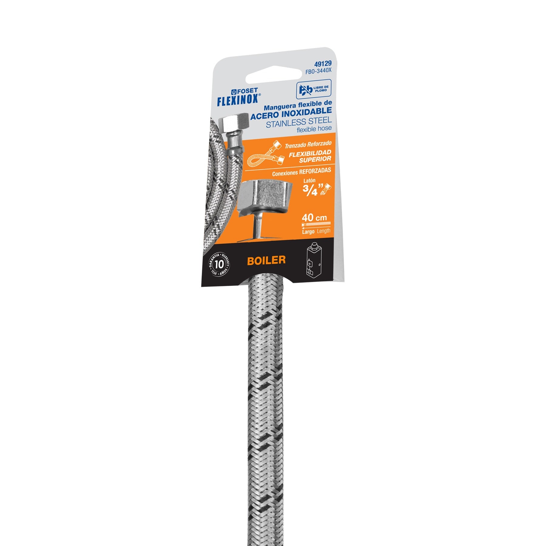Manguera para boiler, acero inoxidable 3/4"x3/4", 40 cm, Foset