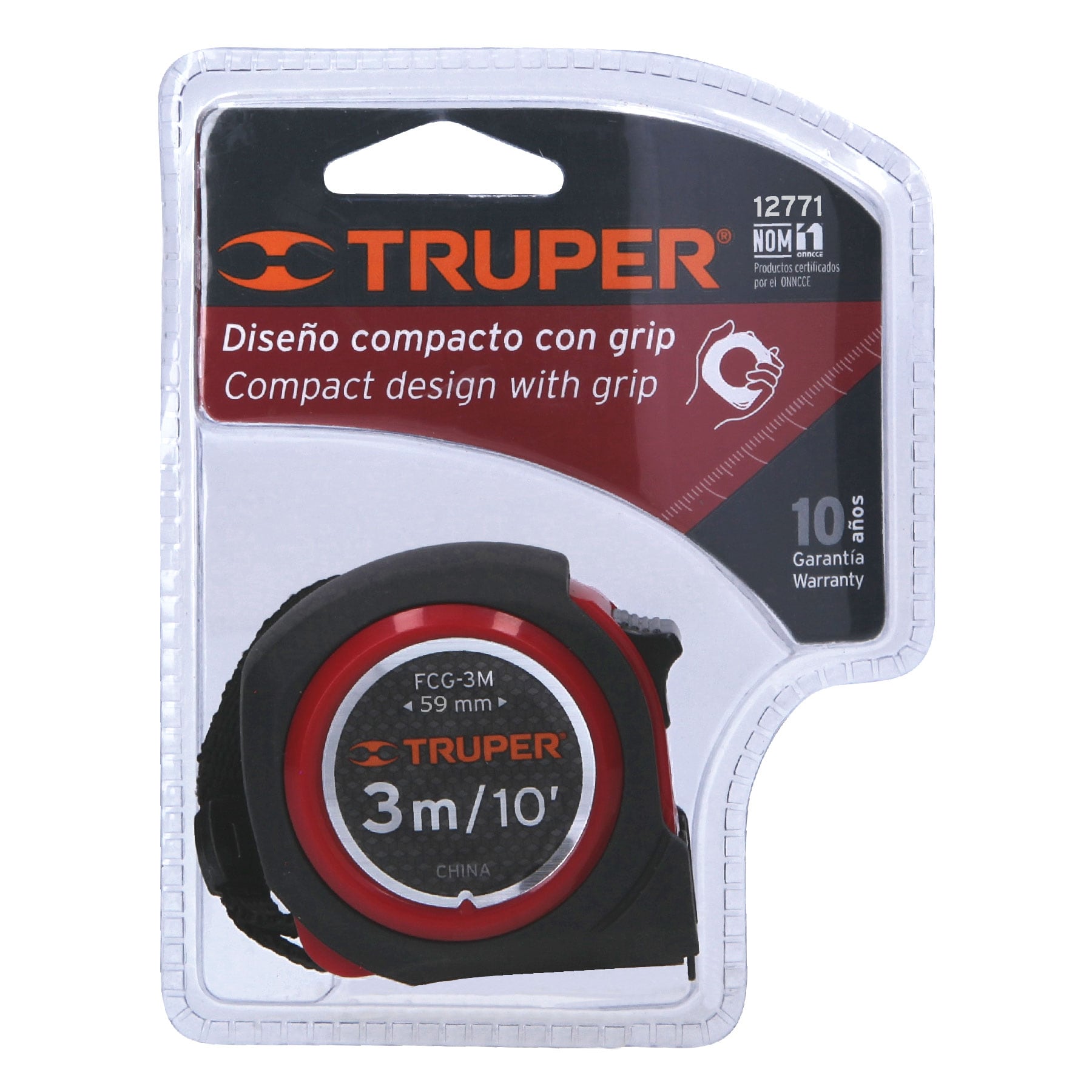 Flexómetro compacto contra impactos 3 m cinta 16 mm, Truper